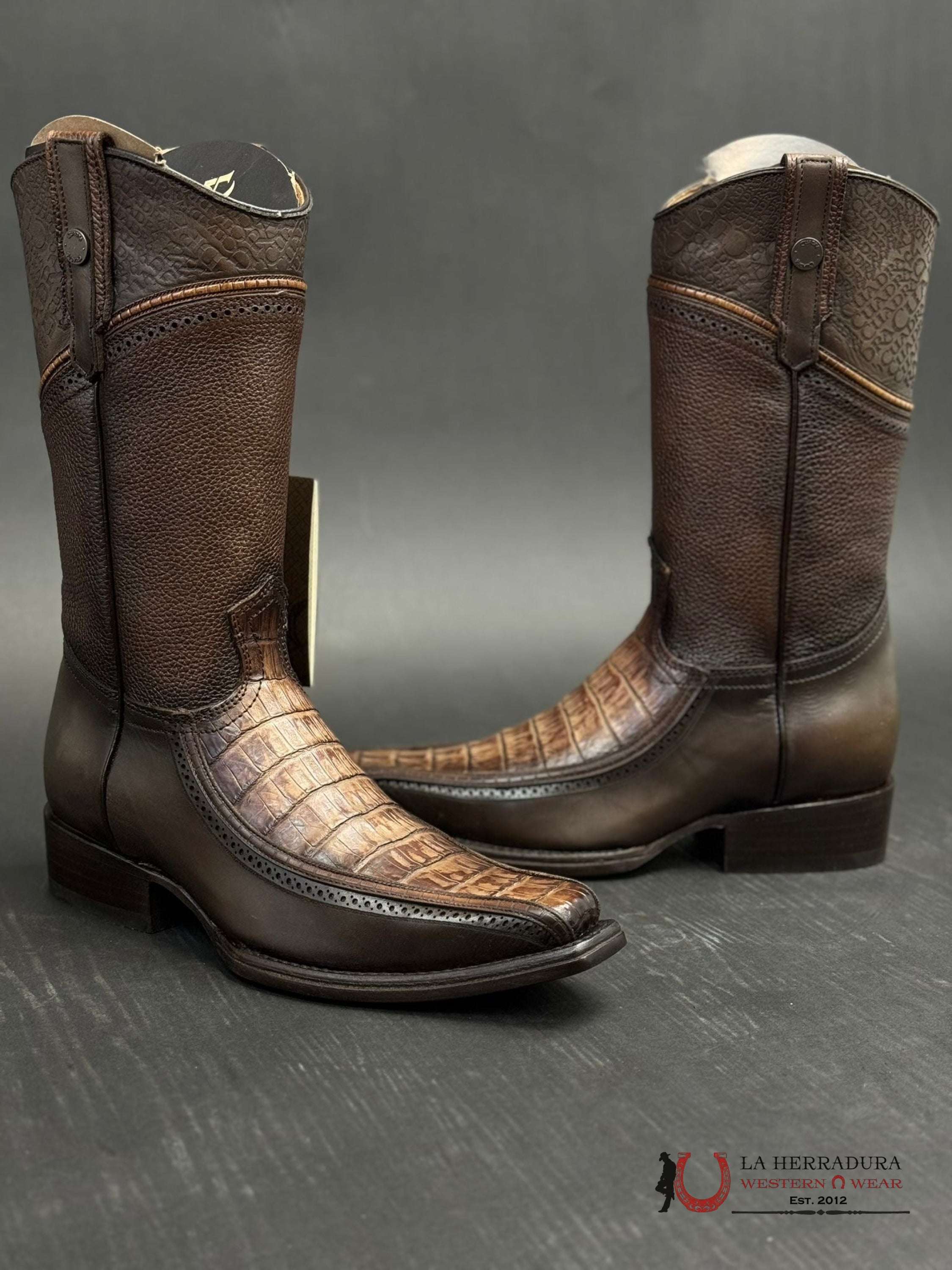 Cuadra Boot Fuscus Caiman Cola Arauco Chocolate Laser Narrow Square Toe Botas Hombres