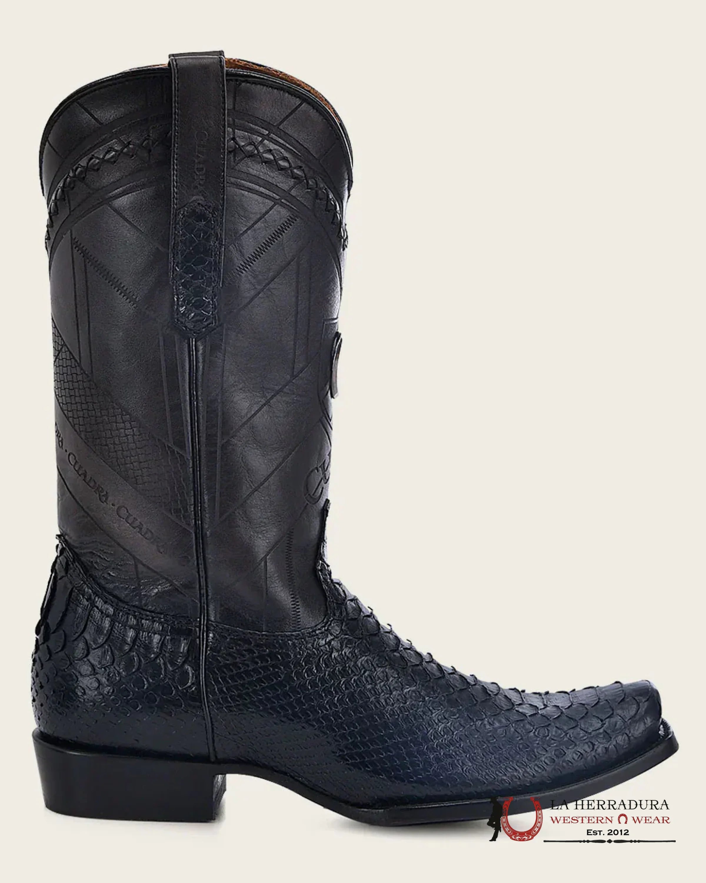 CUADRA BOOTS PITON BACK LISBOA BLUE LASER & WOVEN NARROW SQUARE TOE BOTAS HOMBRES