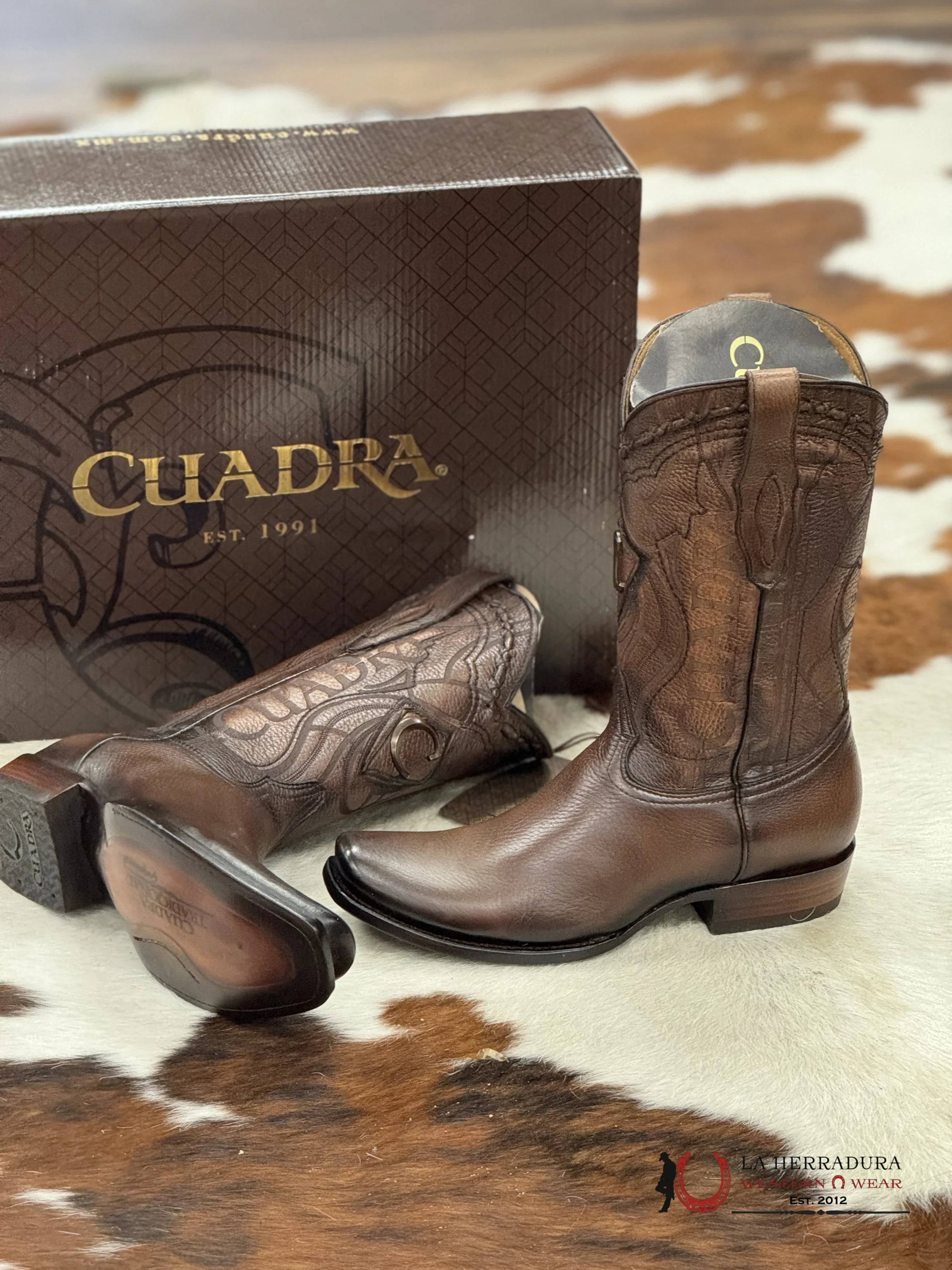 Cuadra Boots Deer Venado Brown Italiano Semi Square Toe Cu801 Botas Hombres