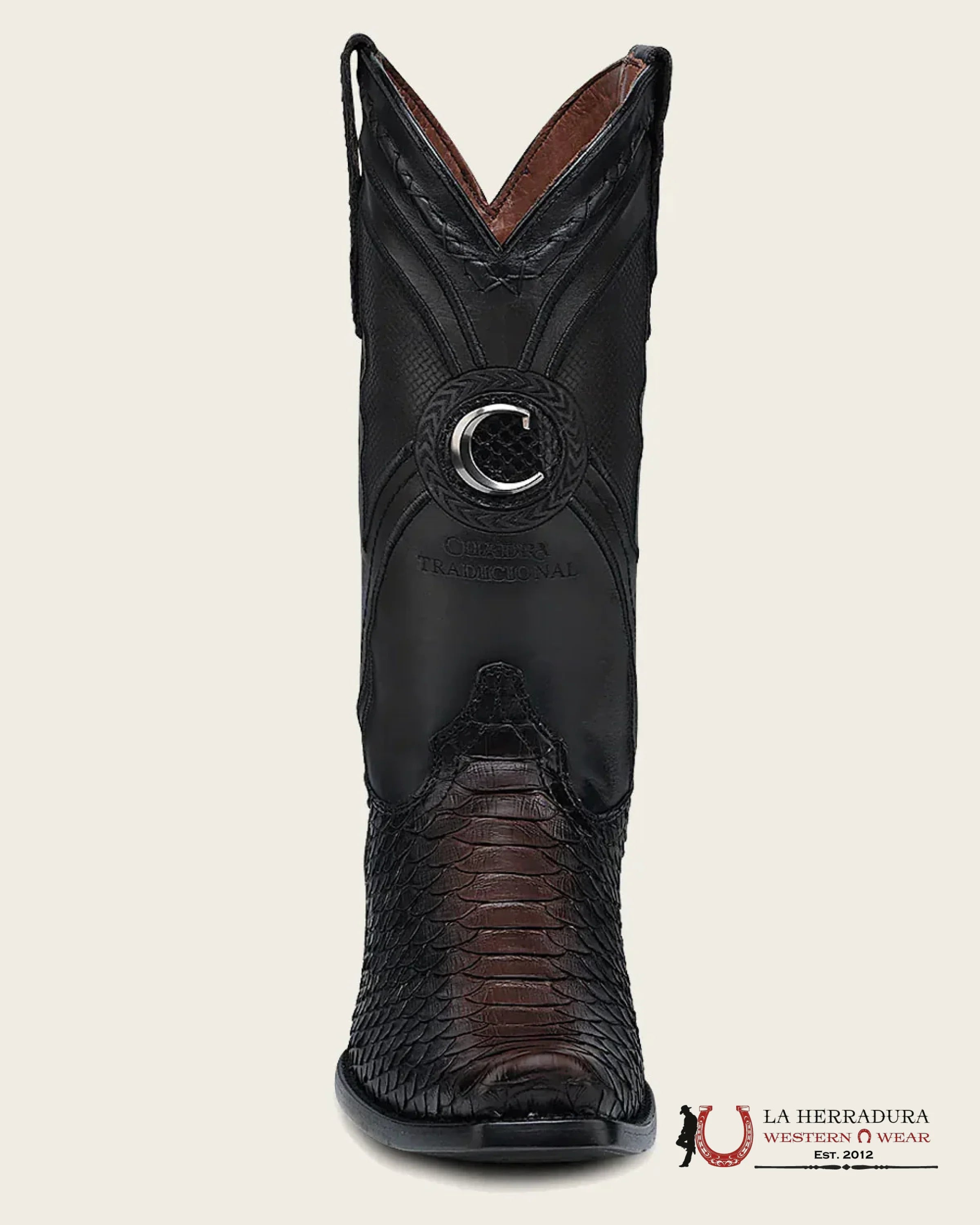 CUADRA BOOTS PYTHON BACK LIBOSA NEGRO/ CHOCOLATE EMBROIDERED & LASER& WOVEN NARROW SQUARE TOE-1J0APH BOTAS HOMBRES