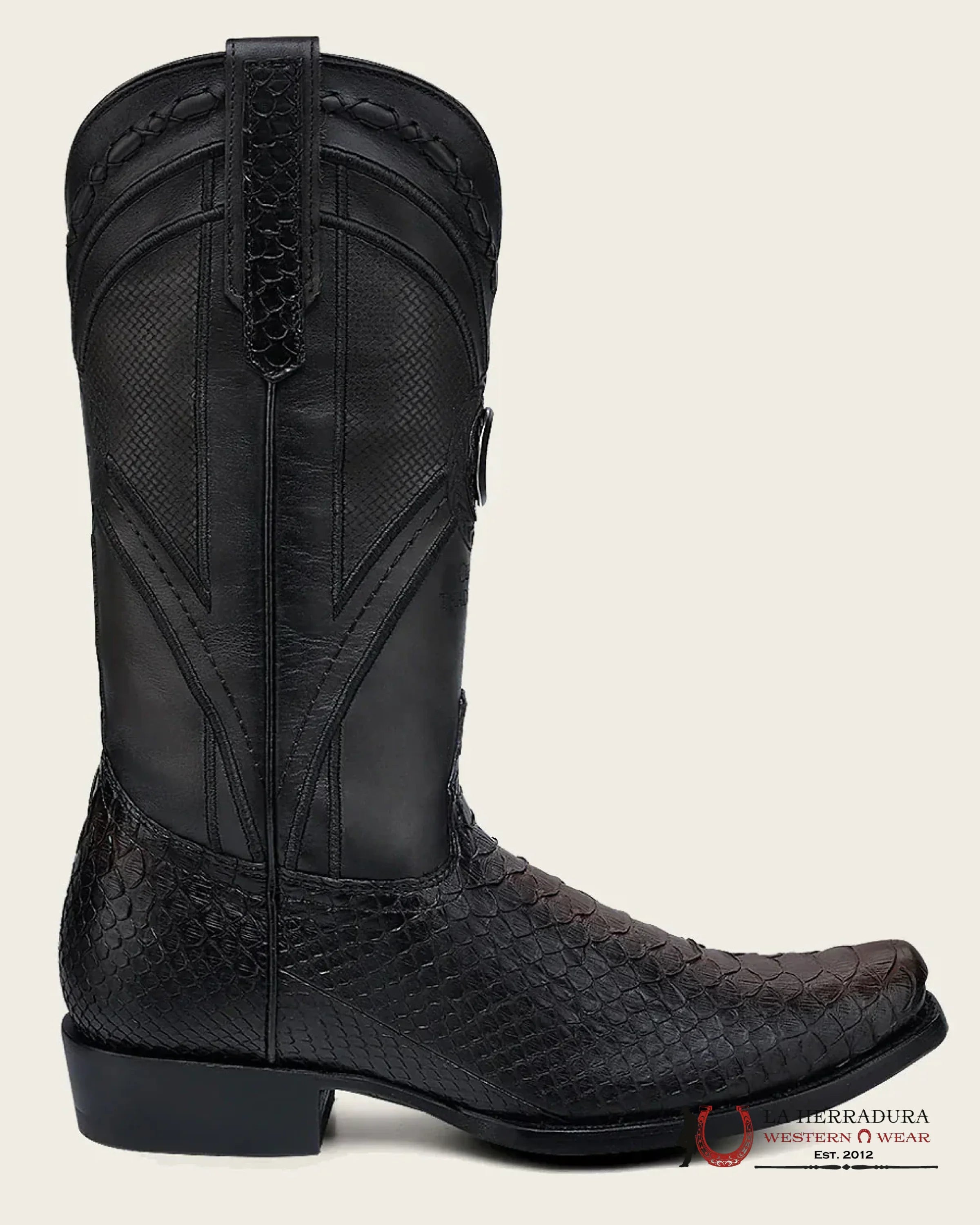 CUADRA BOOTS PYTHON BACK LIBOSA NEGRO/ CHOCOLATE EMBROIDERED & LASER& WOVEN NARROW SQUARE TOE-1J0APH BOTAS HOMBRES