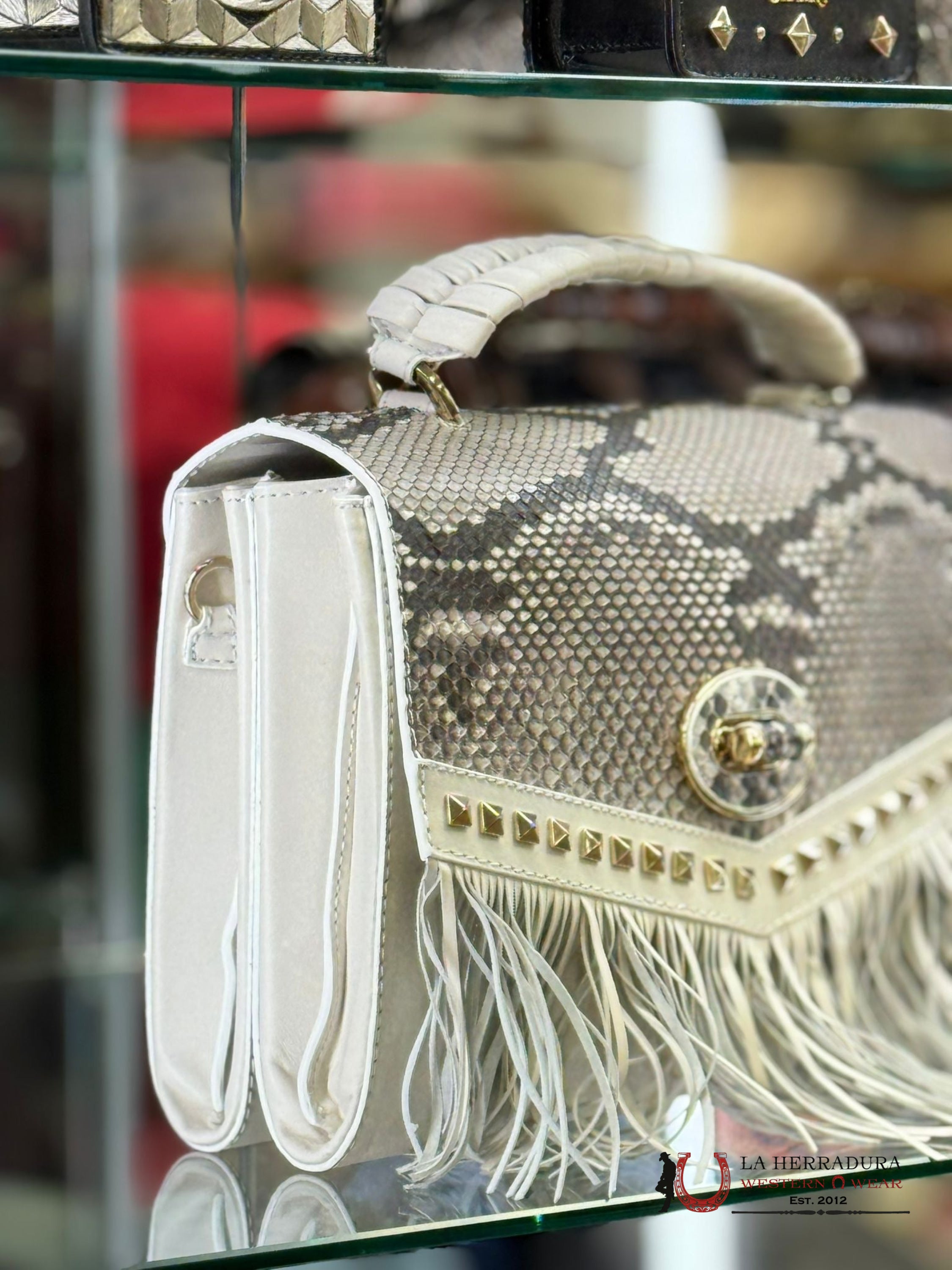 Cuadra Hand Bag Python Plunge Natural Stud Ropa Mujeres