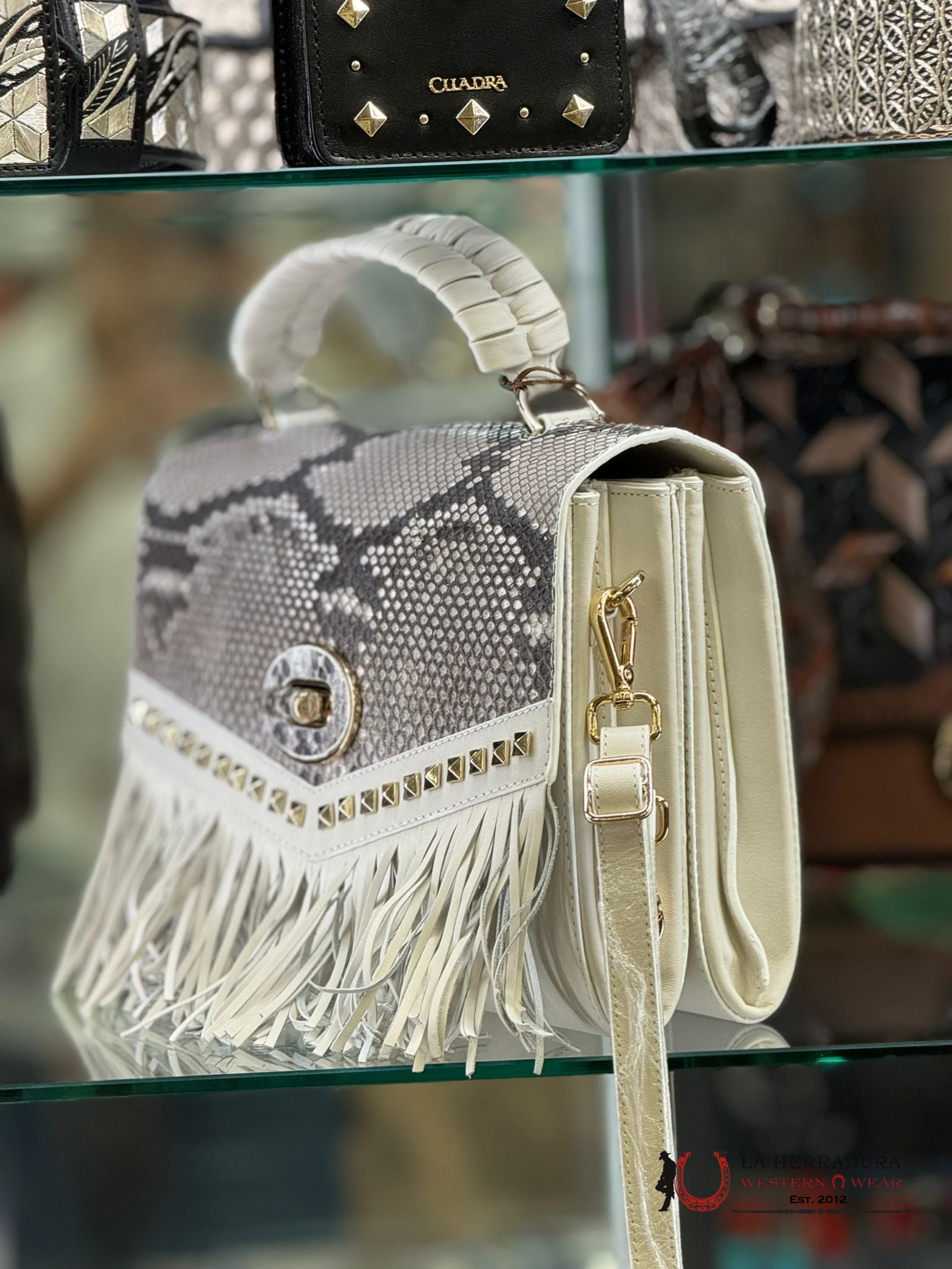 Cuadra Hand Bag Python Plunge Natural Stud Ropa Mujeres