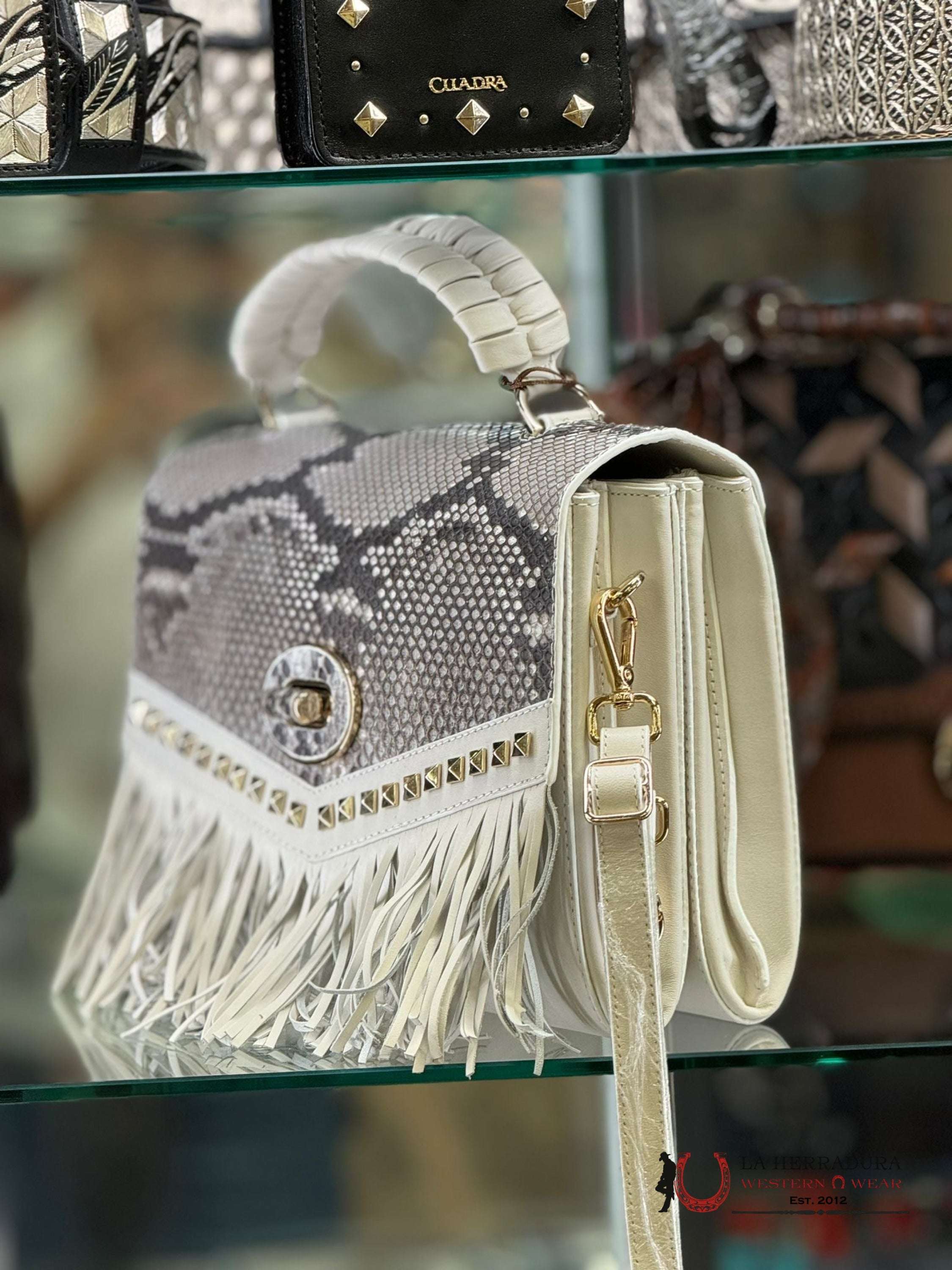 Cuadra Hand Bag Python Plunge Natural Stud Ropa Mujeres