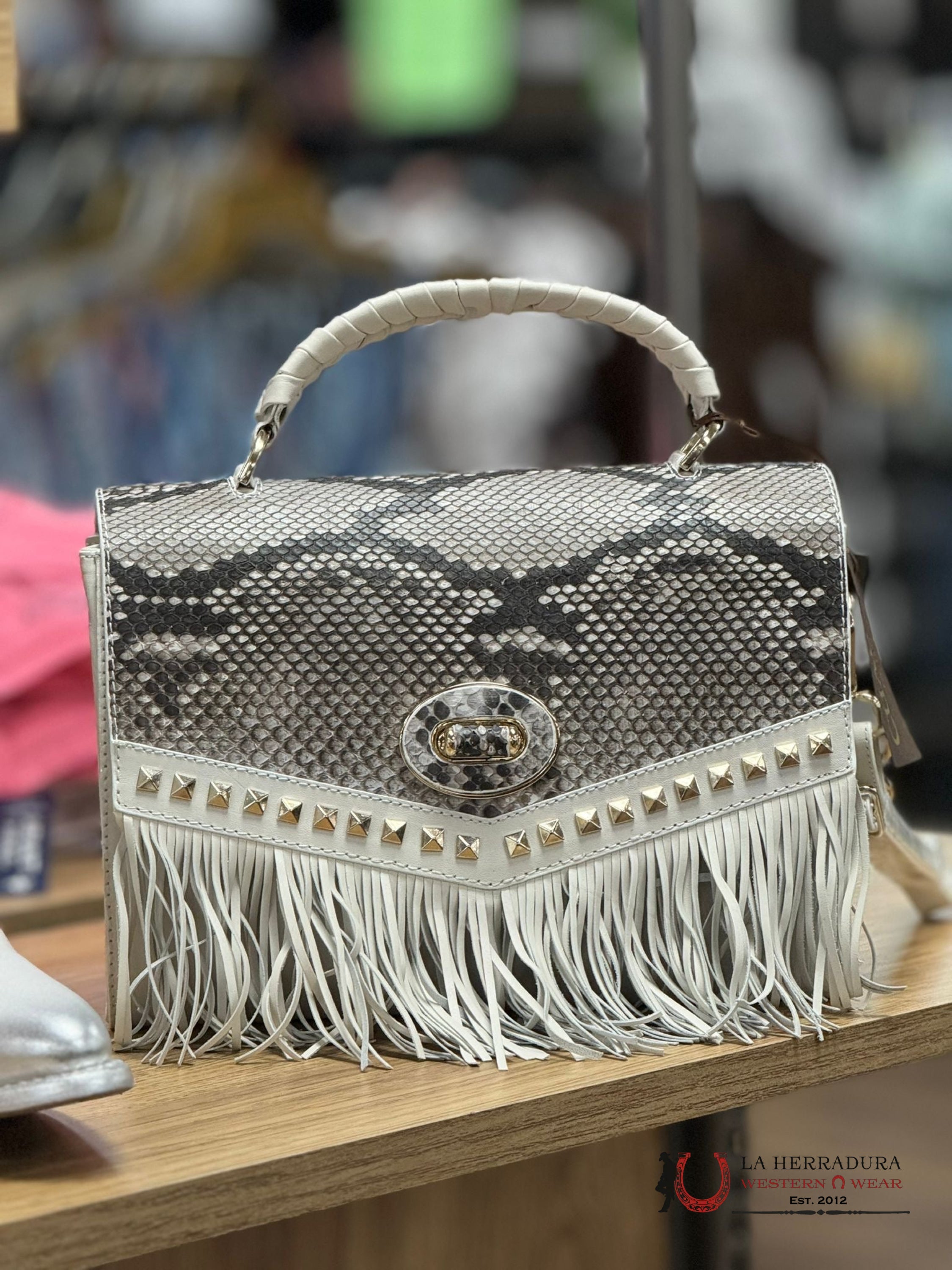 Cuadra Hand Bag Python Plunge Natural Stud Ropa Mujeres