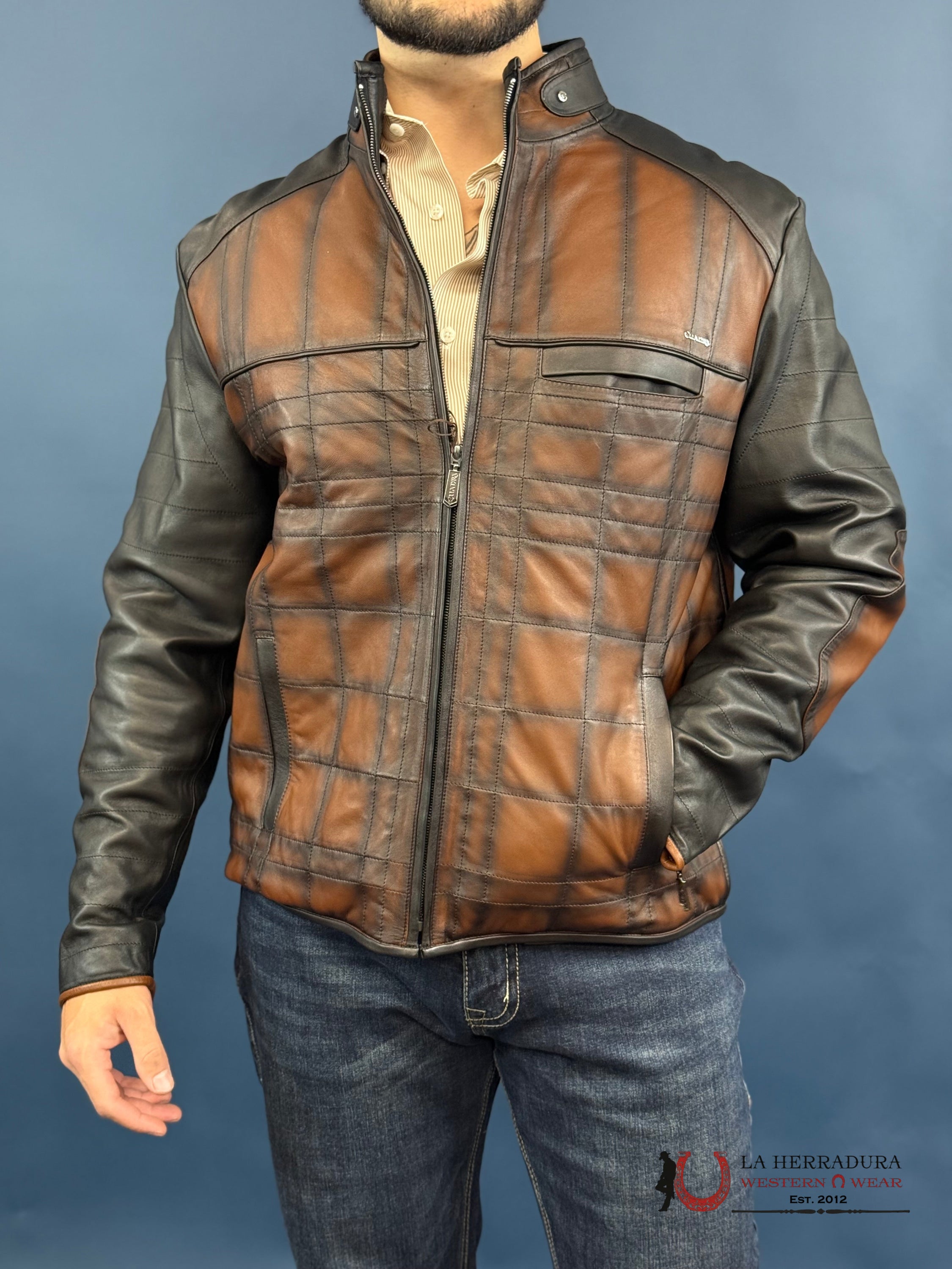 Cuadra Hand-Shaded Finish Brown Leather Jacket Ropa Hombres