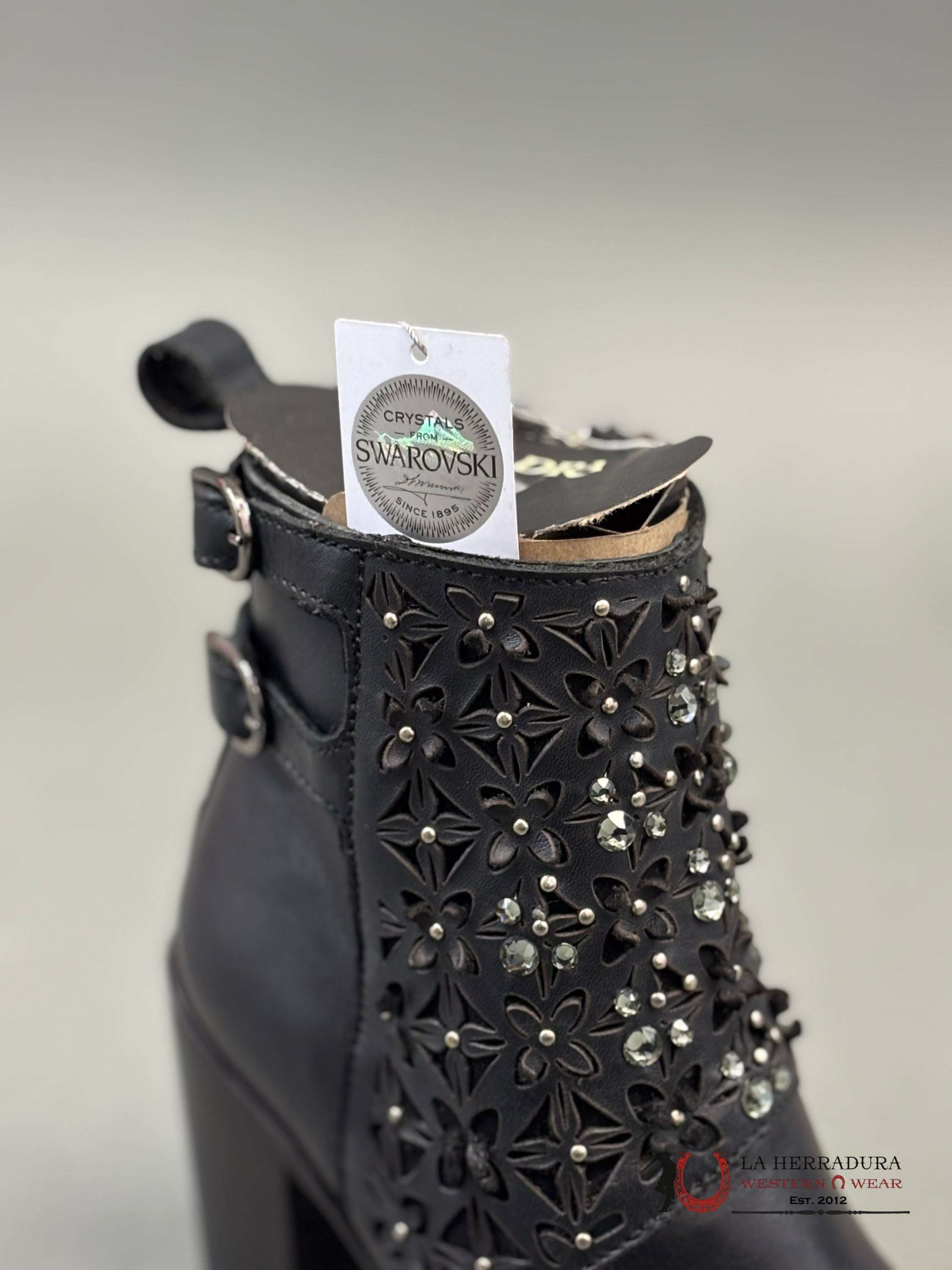 Cuadra Ladies Crystalized Heeled Black Short Boots Nova Negro Cu439 Botas Mujeres