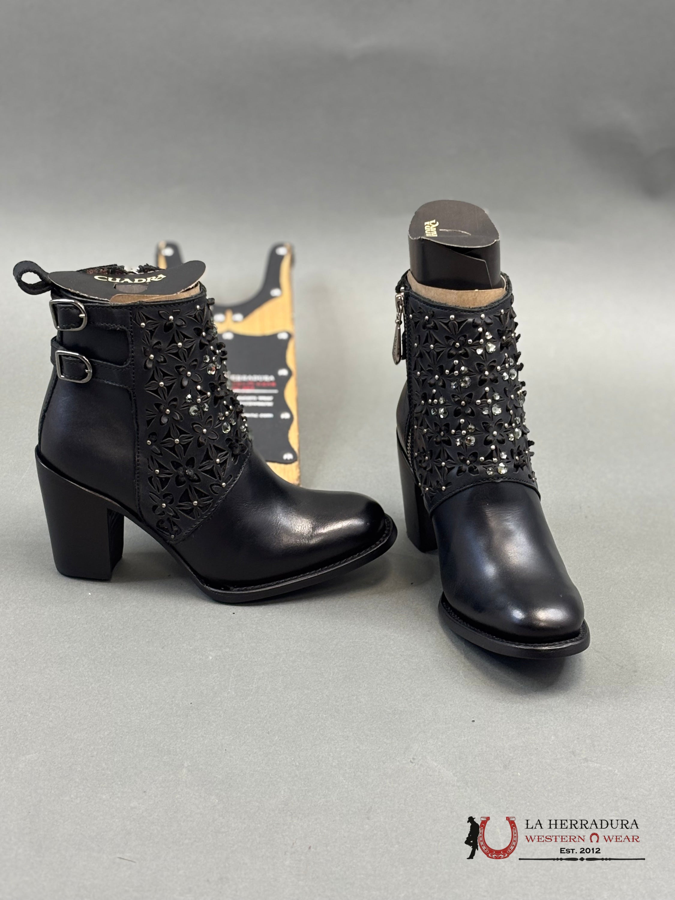 Cuadra Ladies Crystalized Heeled Black Short Boots Nova Negro Cu439 Botas Mujeres