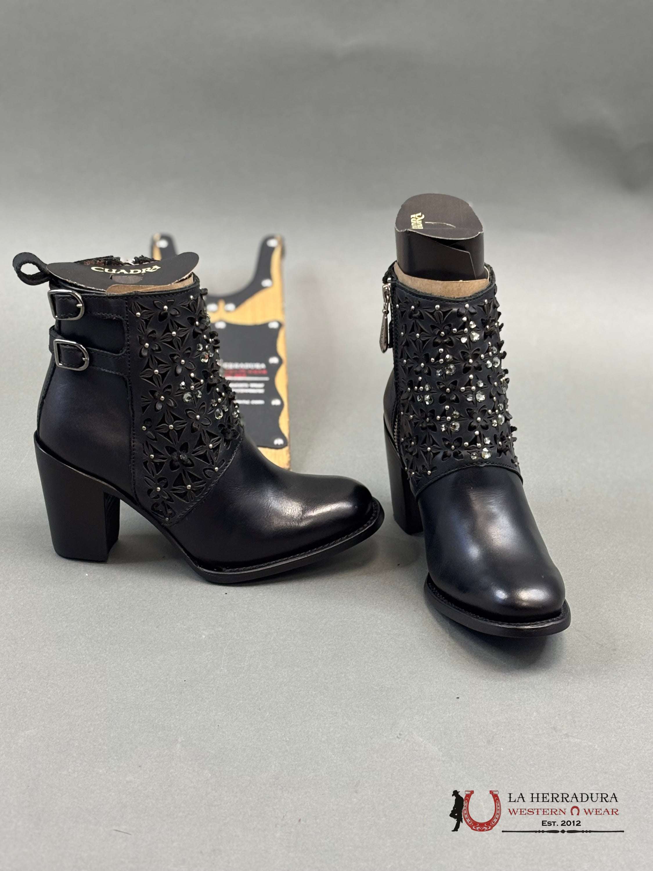 Cuadra Ladies Crystalized Heeled Black Short Boots Nova Negro Cu439 Botas Mujeres