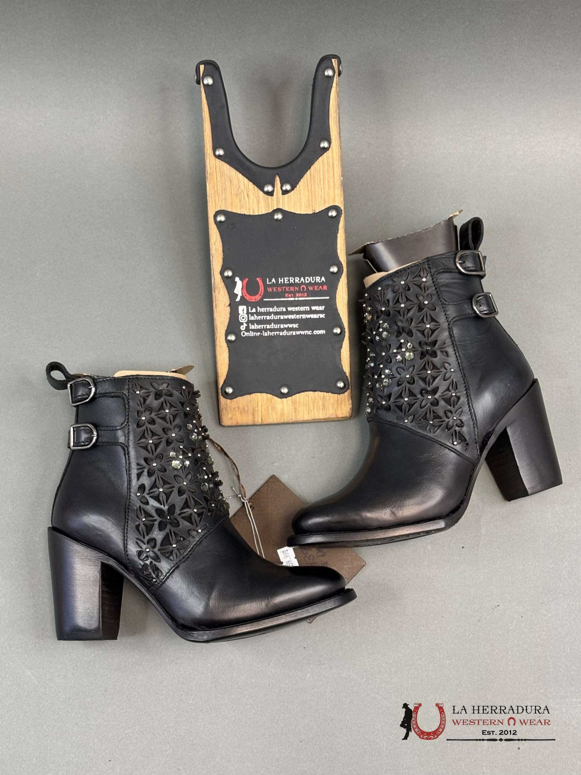 Cuadra Ladies Crystalized Heeled Black Short Boots Nova Negro Cu439 Botas Mujeres