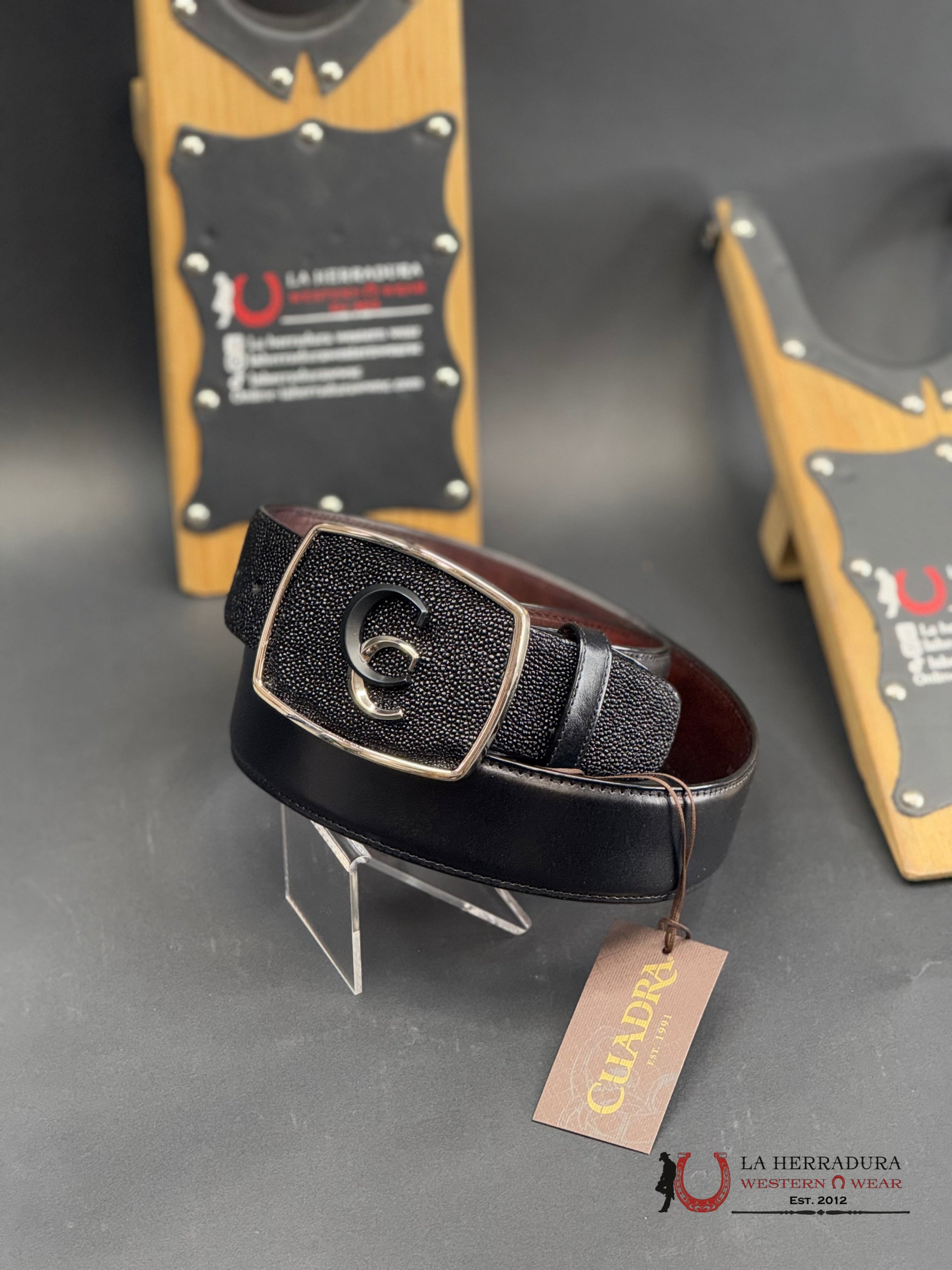 Cuadra Mantarraya Negro Belt Bc315 Cinturones Hombres