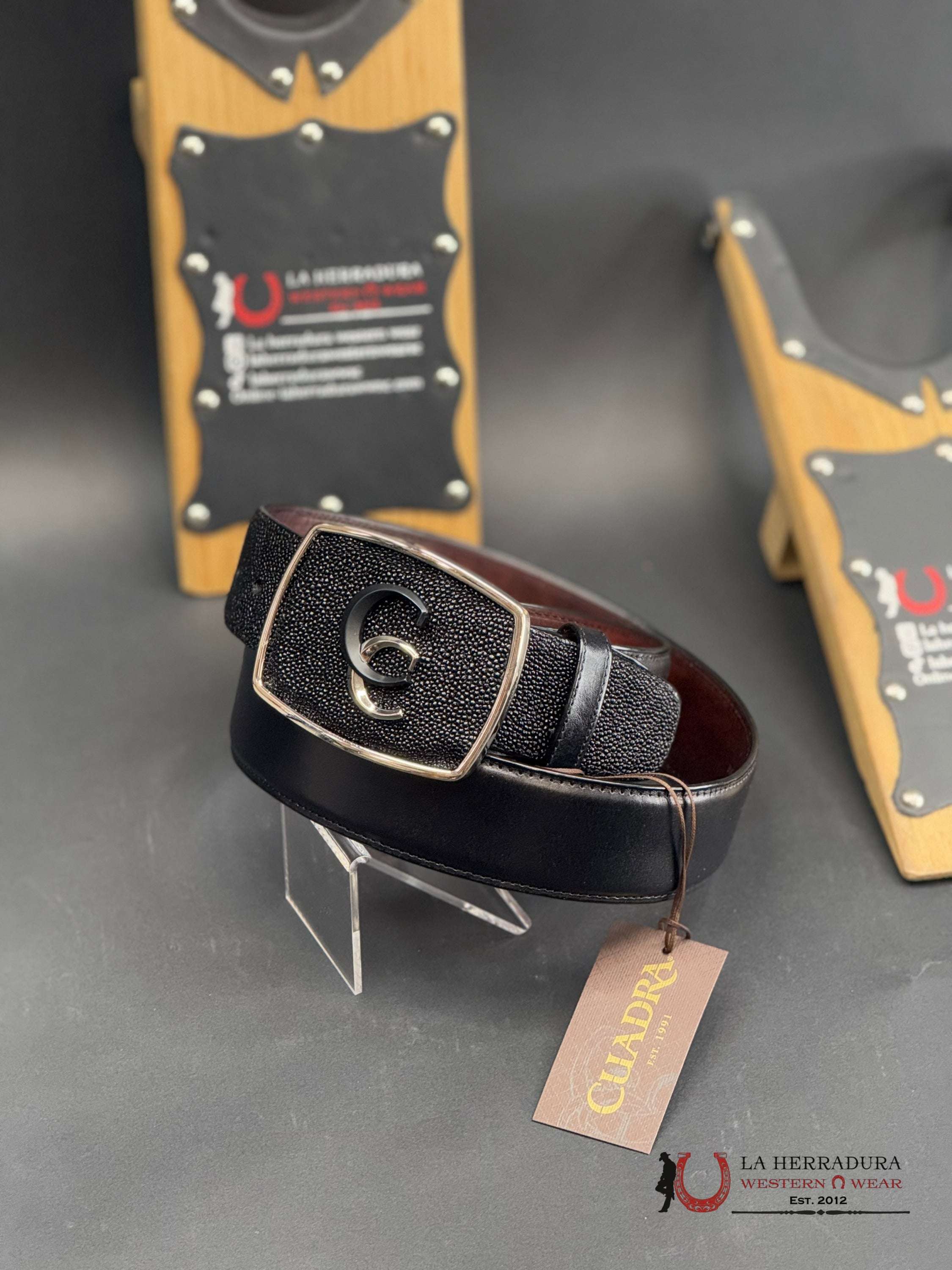 Cuadra Mantarraya Negro Belt Bc315 Cinturones Hombres