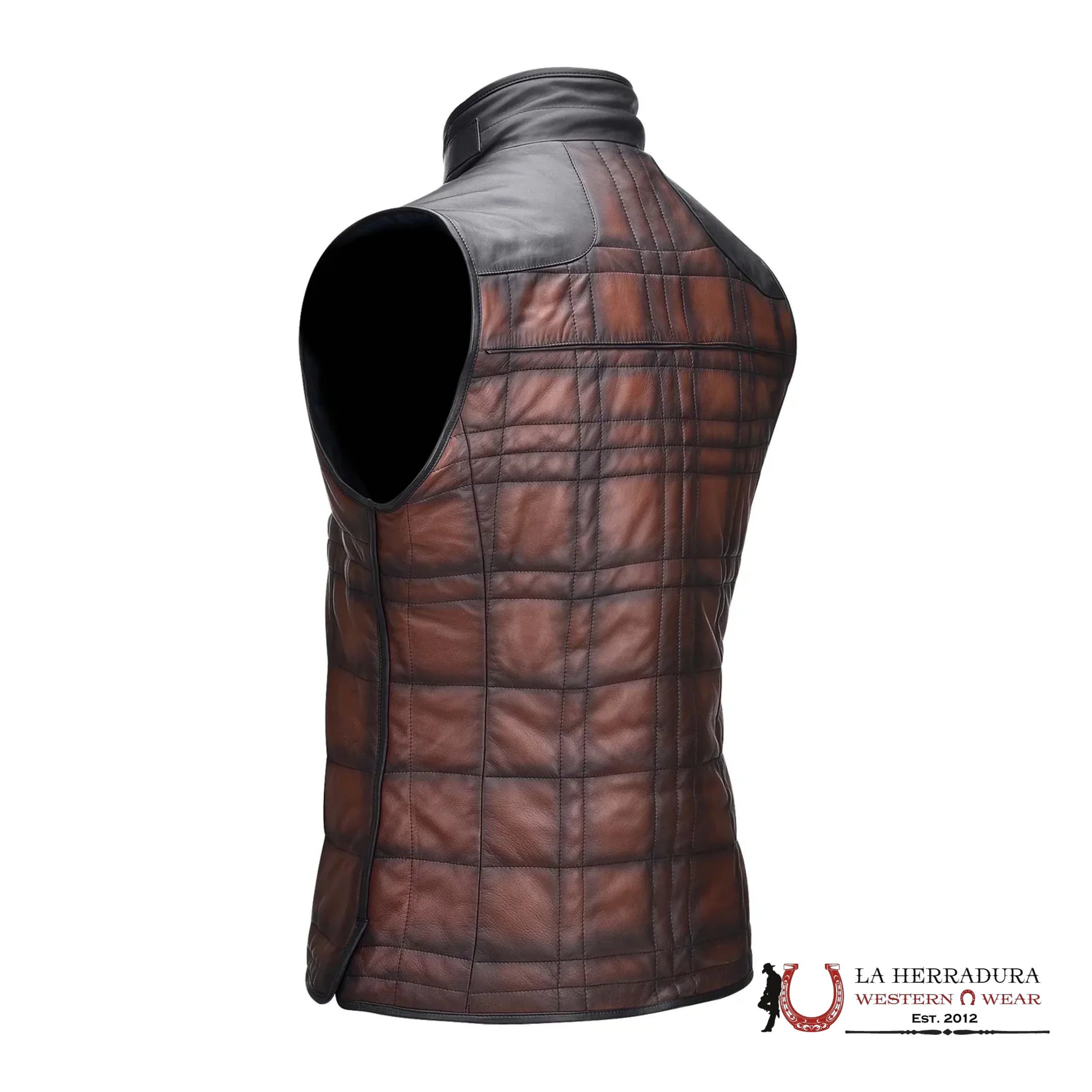 Cuadra Mens Embroidered Brown Leather Reversible Vest Ovine Ropa Hombres