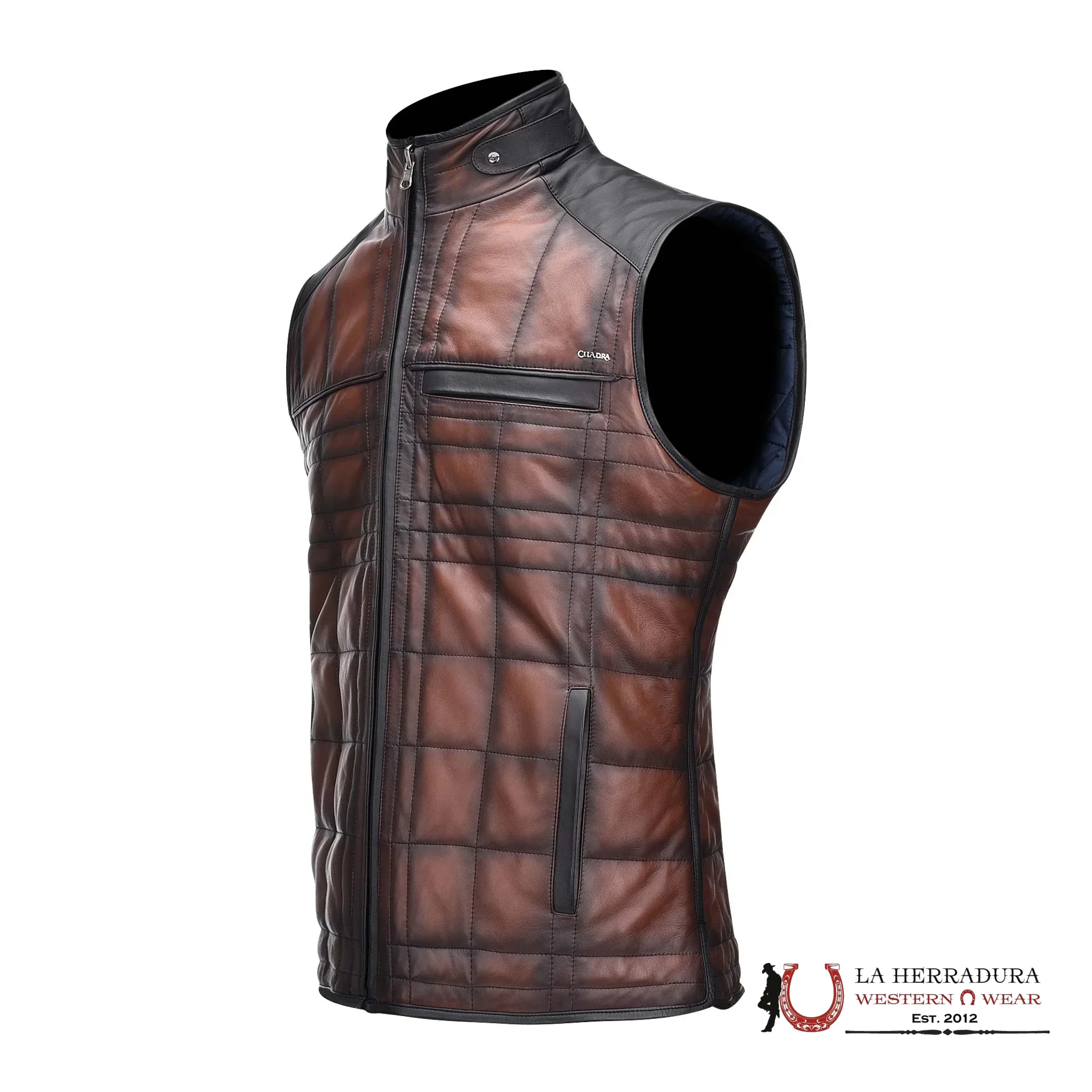 Cuadra Mens Embroidered Brown Leather Reversible Vest Ovine Ropa Hombres