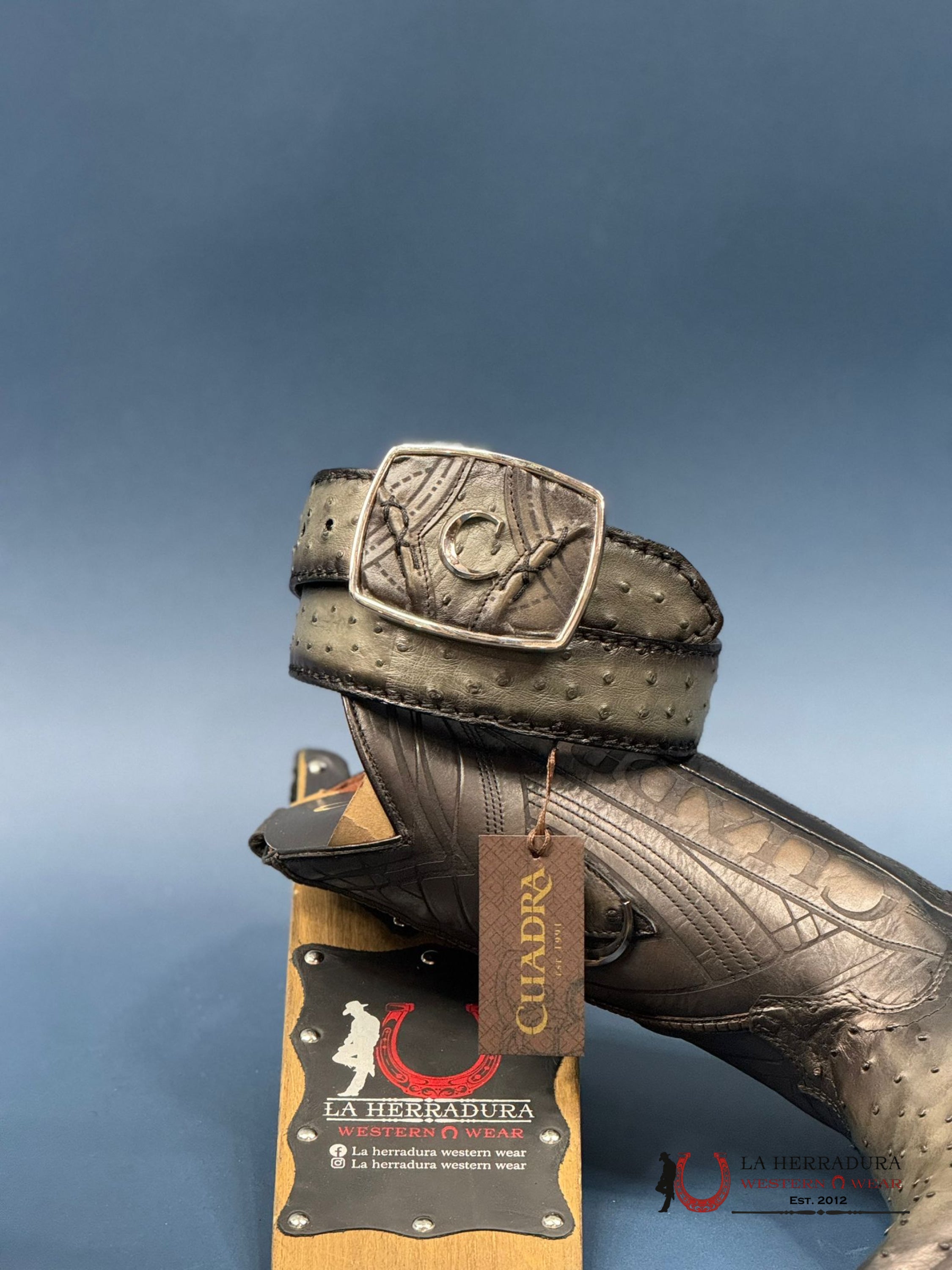 Cuadra Ostrich Complete Grey Belt Cinturones Hombres