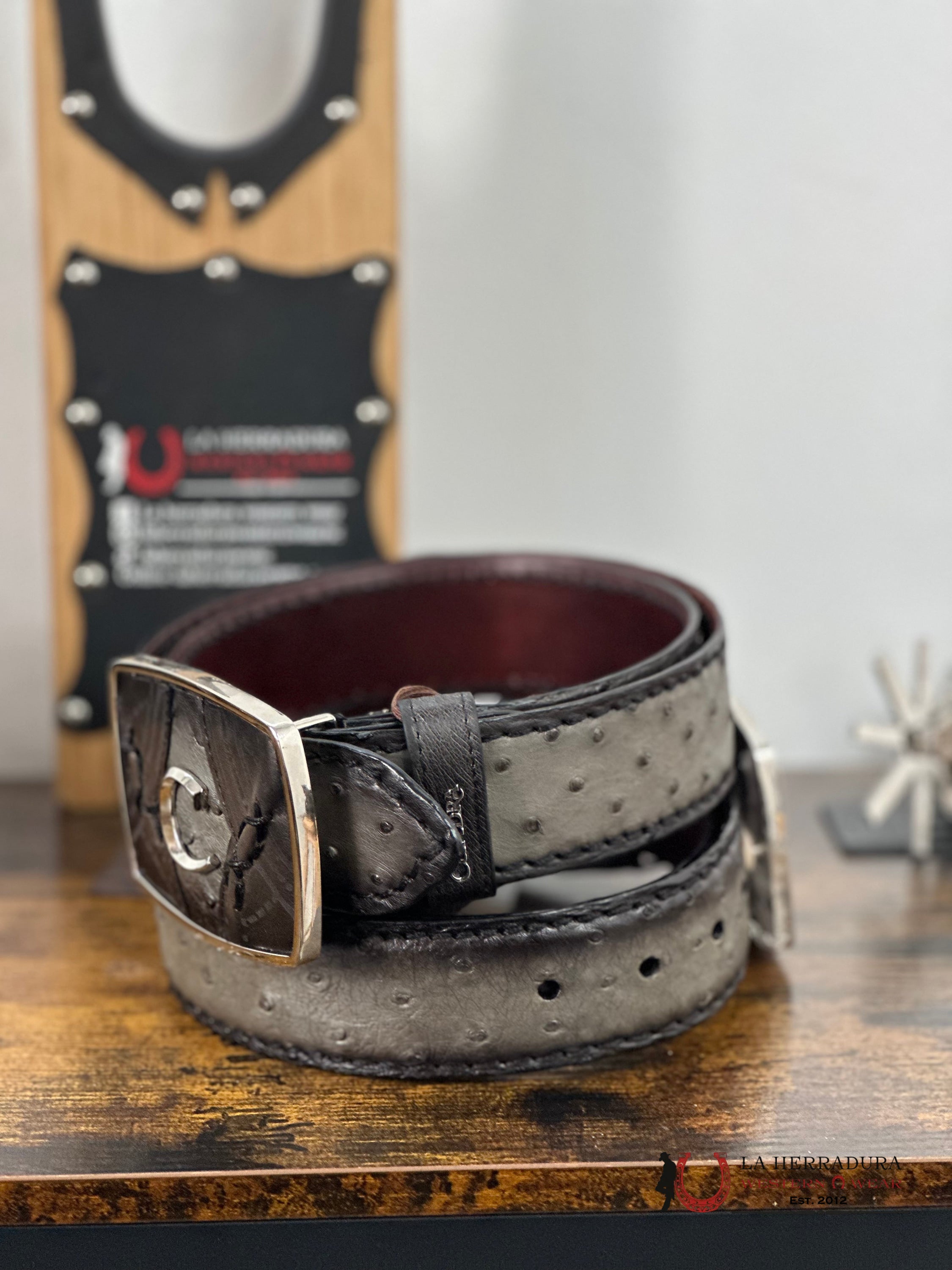 Cuadra Ostrich Complete Grey Belt Cinturones Hombres