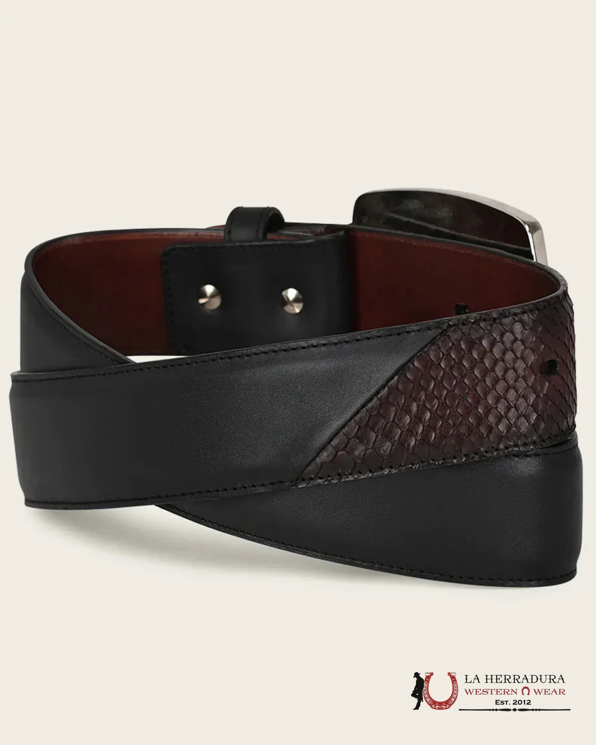 CUADRA PYTHON BLACK AND GUINDA BELT CINTURONES HOMBRES