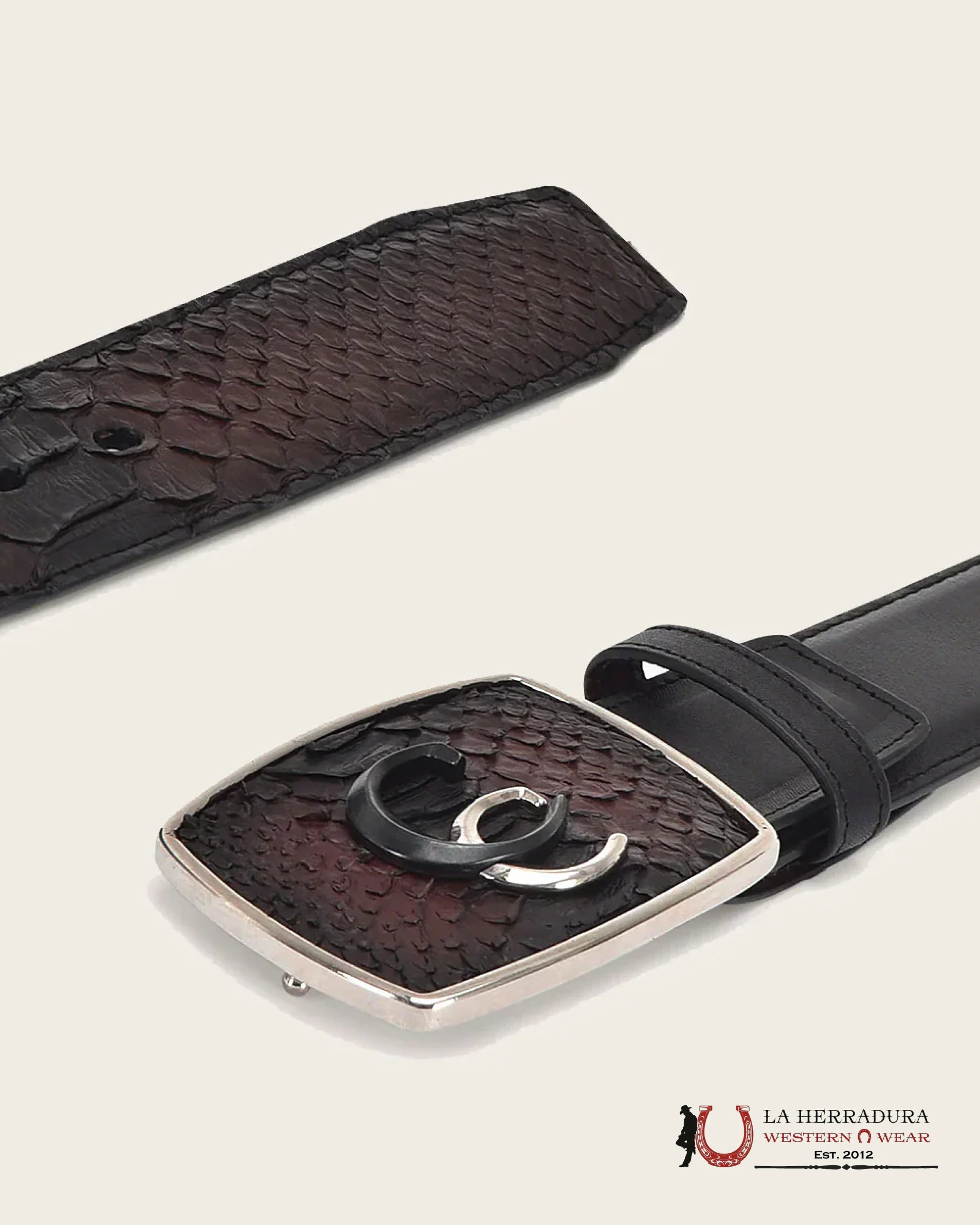 CUADRA PYTHON BLACK AND GUINDA BELT CINTURONES HOMBRES