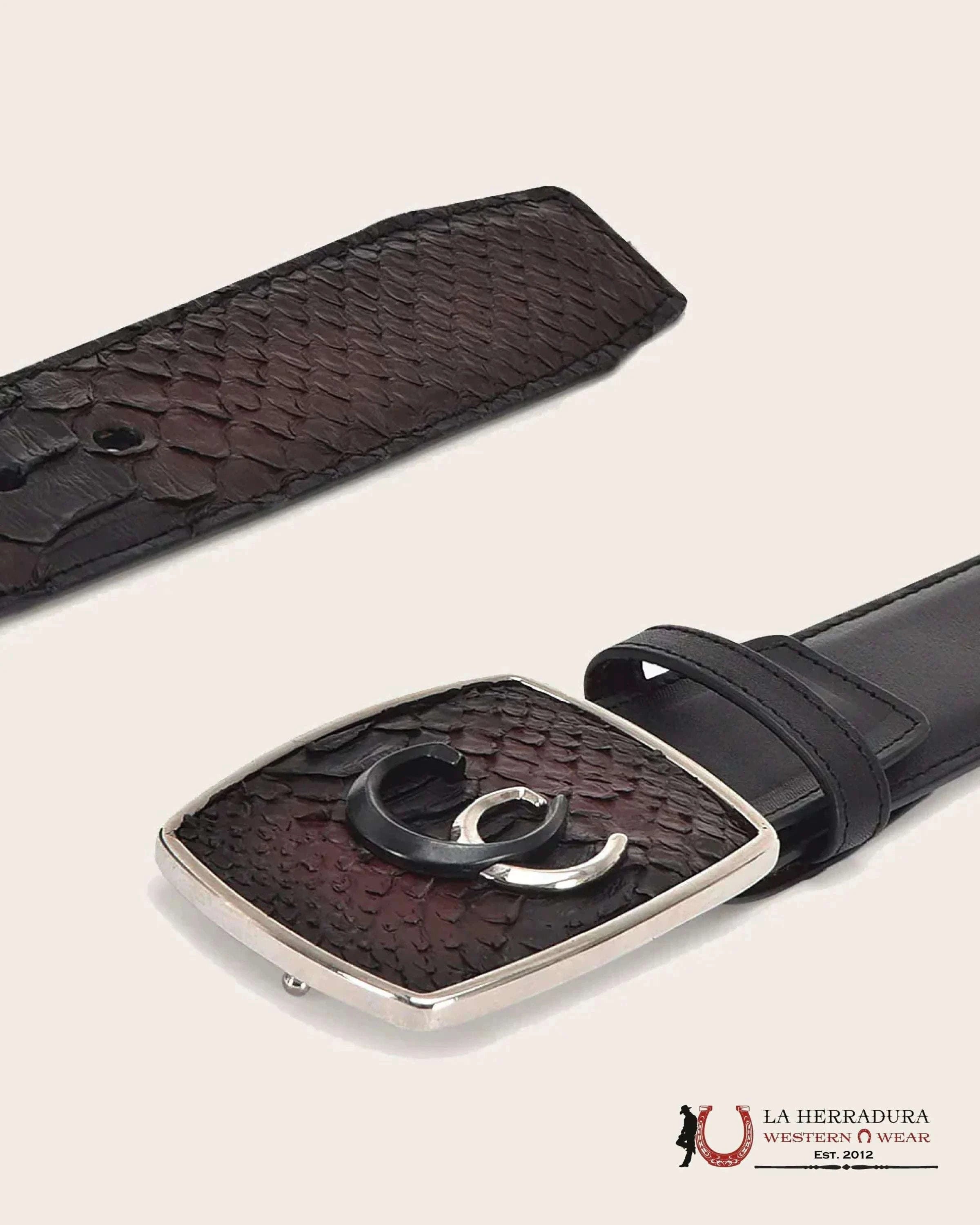 CUADRA PYTHON BLACK AND GUINDA BELT CINTURONES HOMBRES