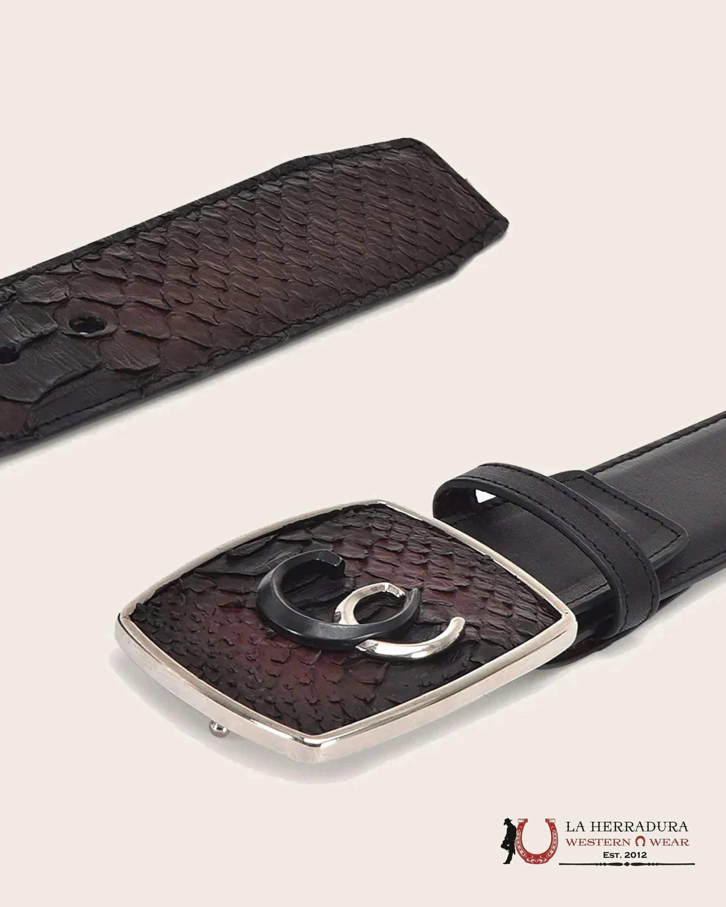 CUADRA PYTHON BLACK AND GUINDA BELT CINTURONES HOMBRES