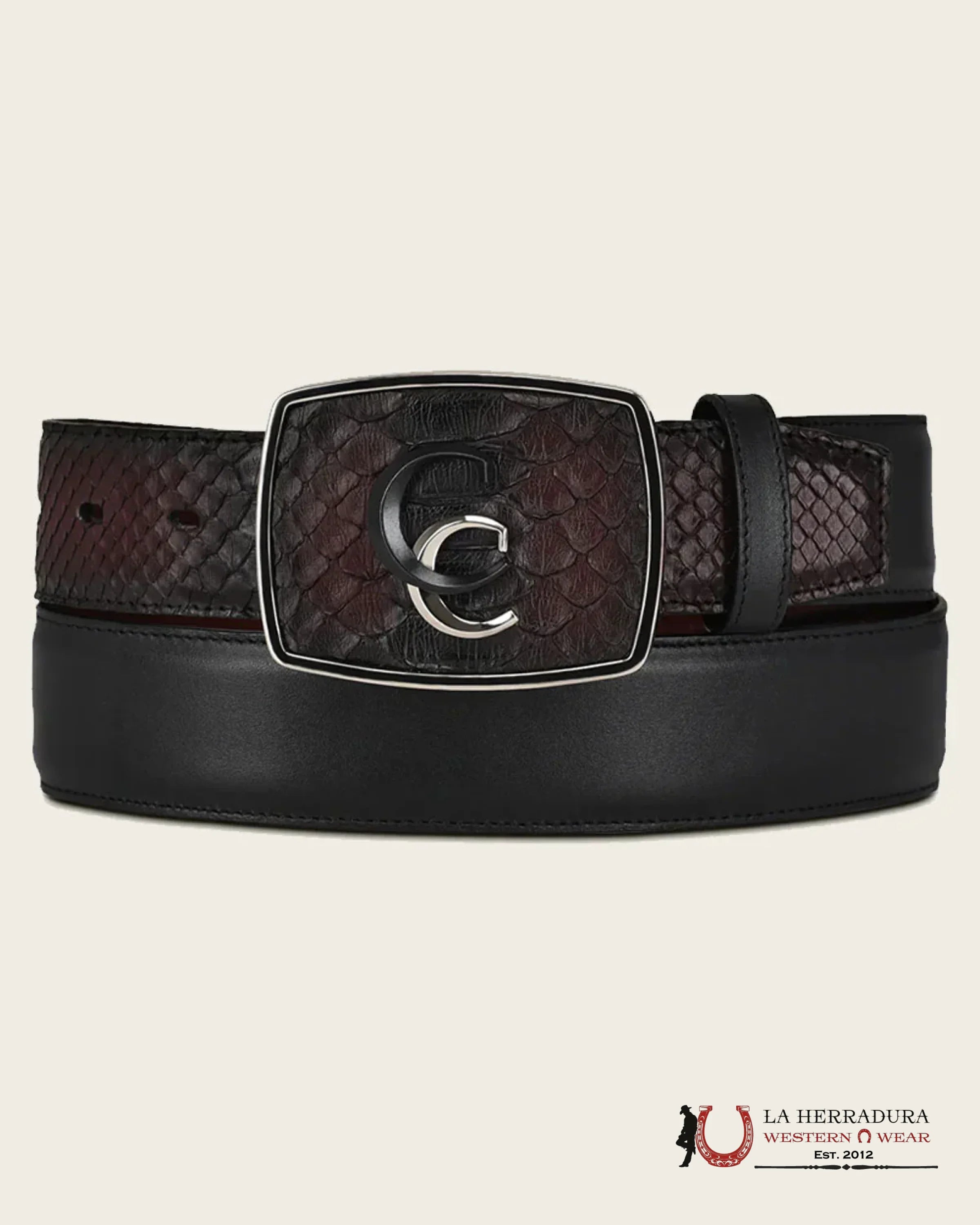 CUADRA PYTHON BLACK AND GUINDA BELT CINTURONES HOMBRES