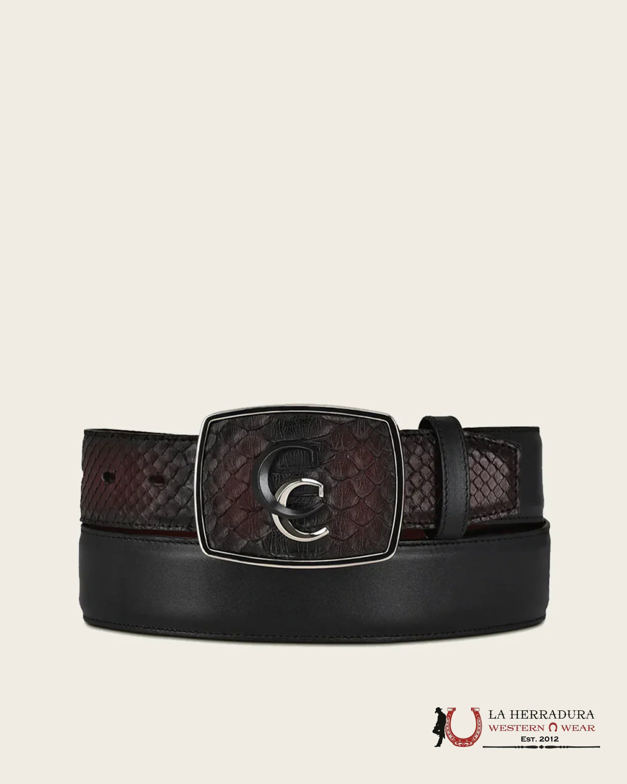 CUADRA PYTHON BLACK AND GUINDA BELT CINTURONES HOMBRES
