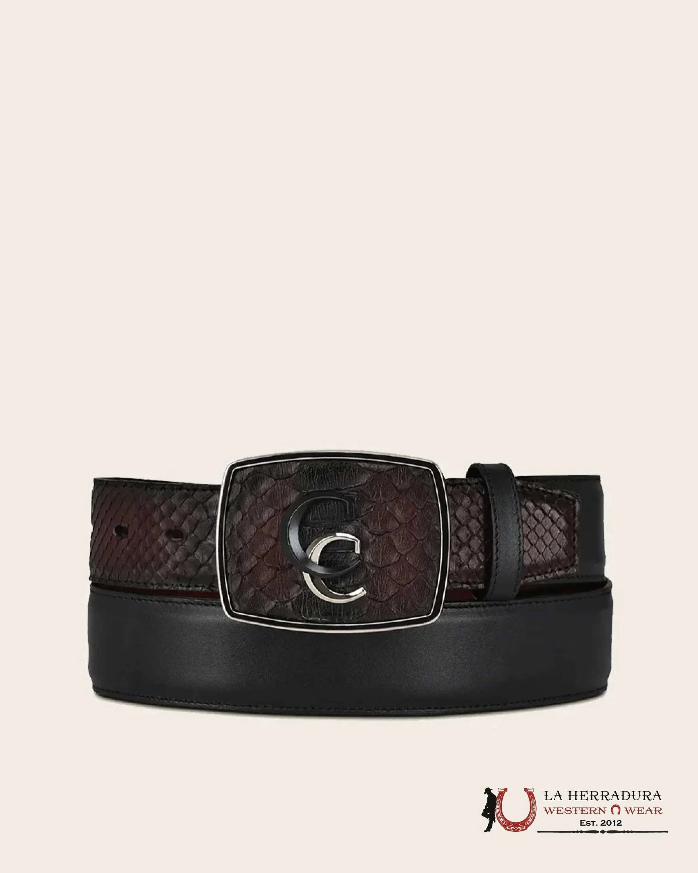 CUADRA PYTHON BLACK AND GUINDA BELT CINTURONES HOMBRES
