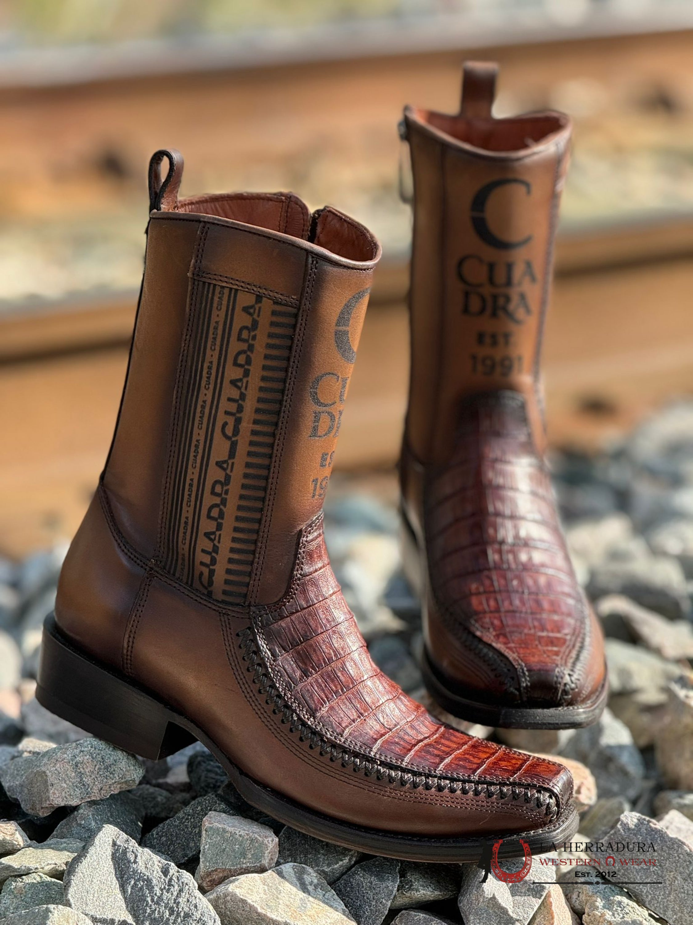 Cuadra Short Boot Almond Laser & Woven Fuscus Cola Caiman Narrow Square Toe 1J2Kfy Botas Hombres