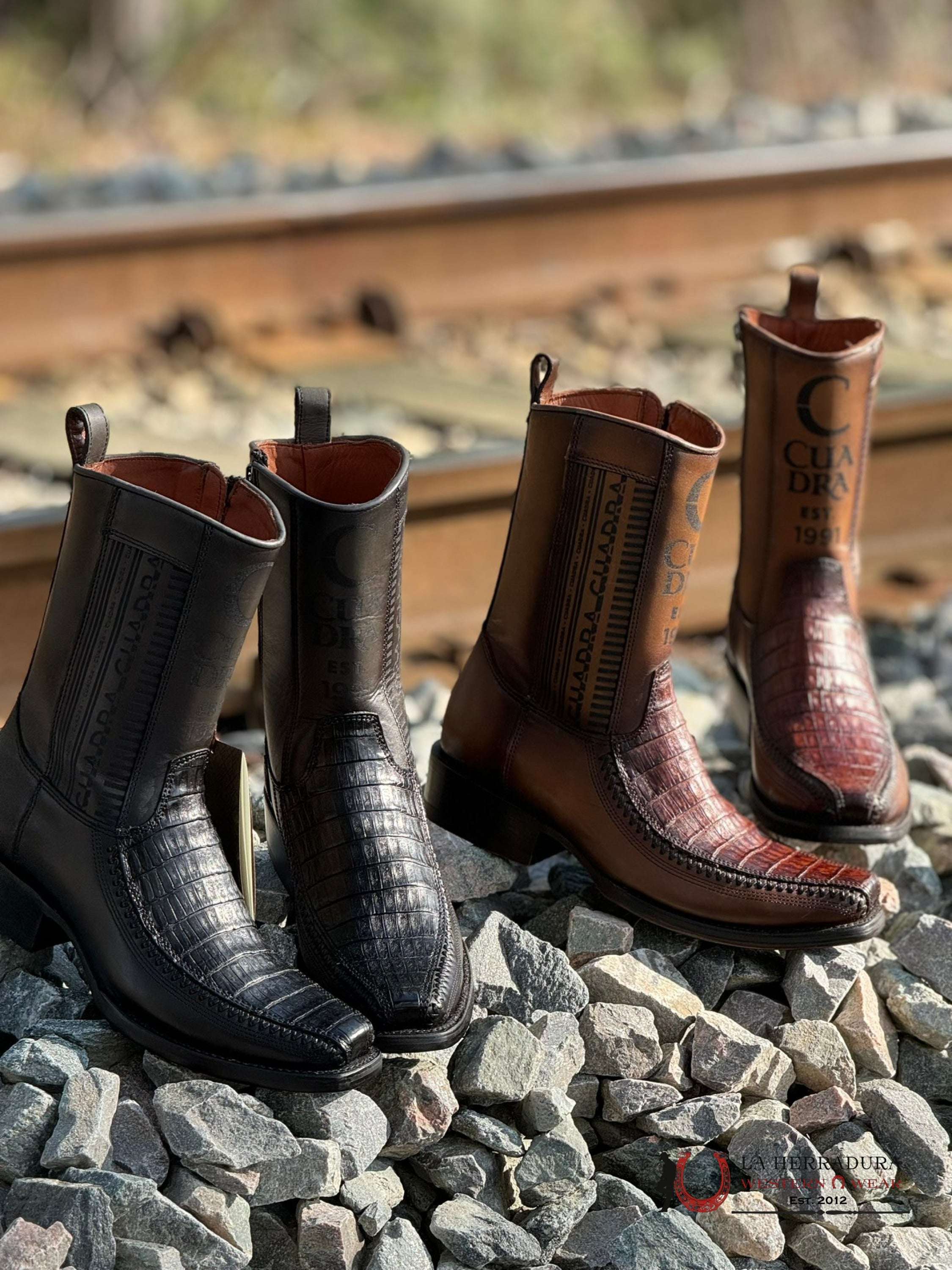 Cuadra Short Boot Almond Laser & Woven Fuscus Cola Caiman Narrow Square Toe 1J2Kfy Botas Hombres
