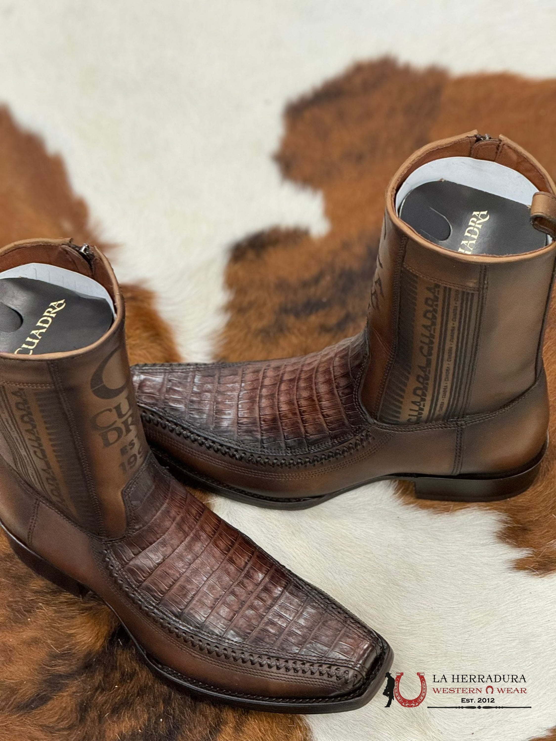 Cuadra Short Boot Almond Laser & Woven Fuscus Cola Caiman Narrow Square Toe 1J2Kfy Botas Hombres