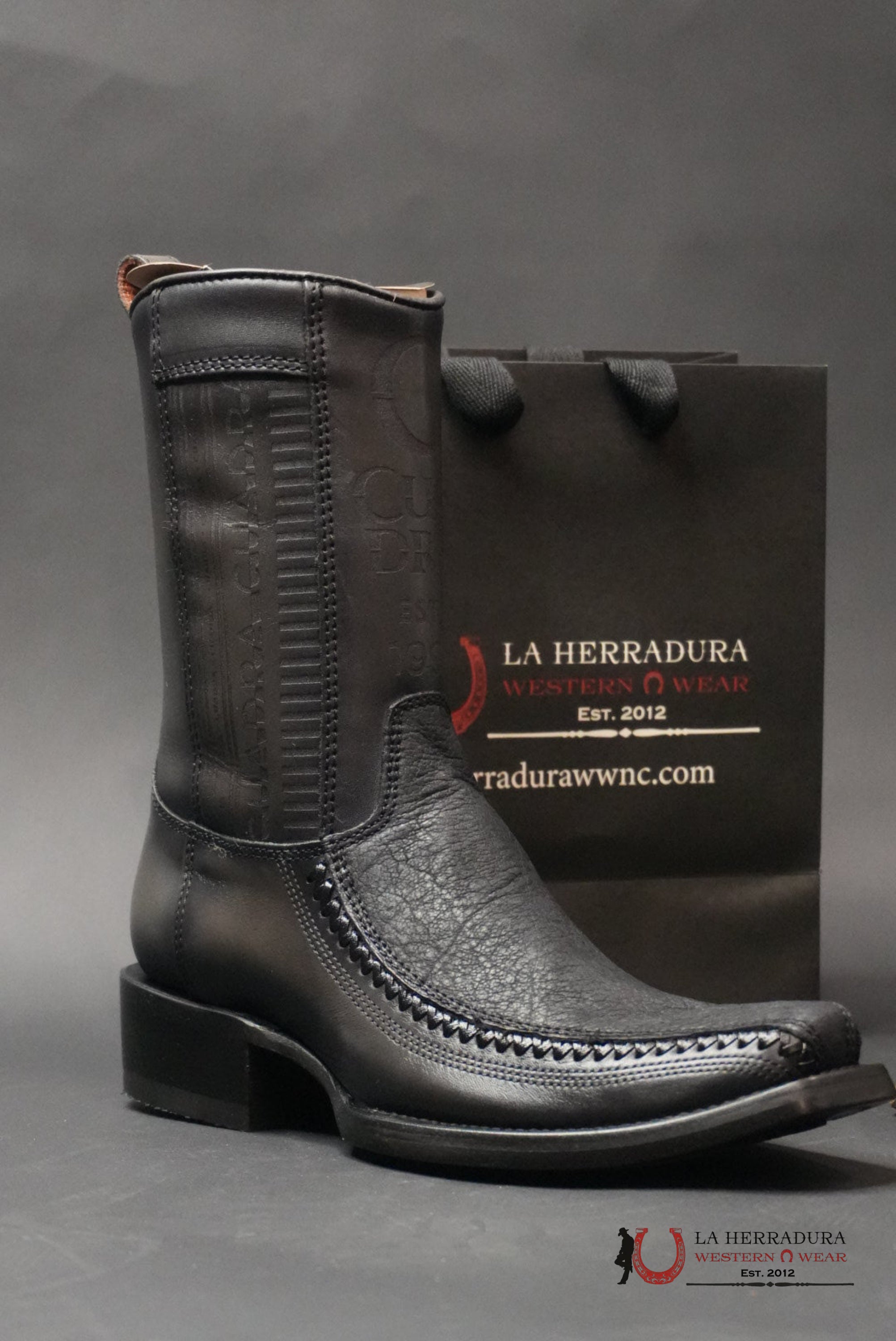 CUADRA SHORT BOOT ELEFANTE DUSTY BLACK LASER & WOVEN NARROW SQUARE TOE BOTAS HOMBRES