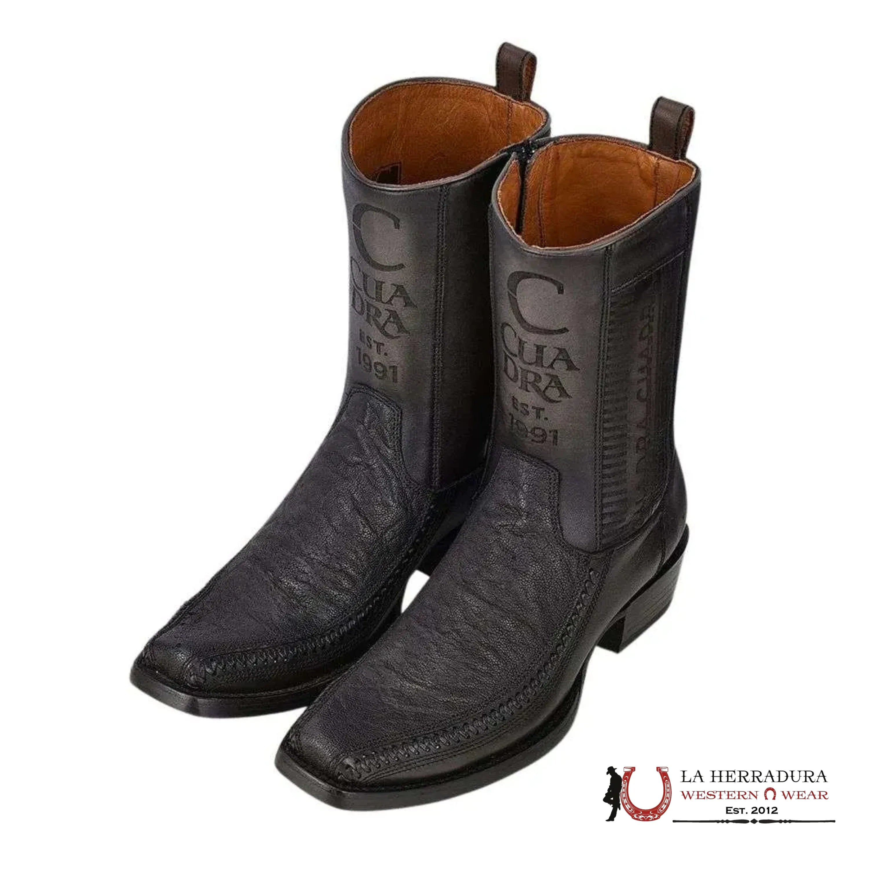 CUADRA SHORT BOOT ELEFANTE DUSTY BLACK LASER & WOVEN NARROW SQUARE TOE CU722 BOTAS HOMBRES