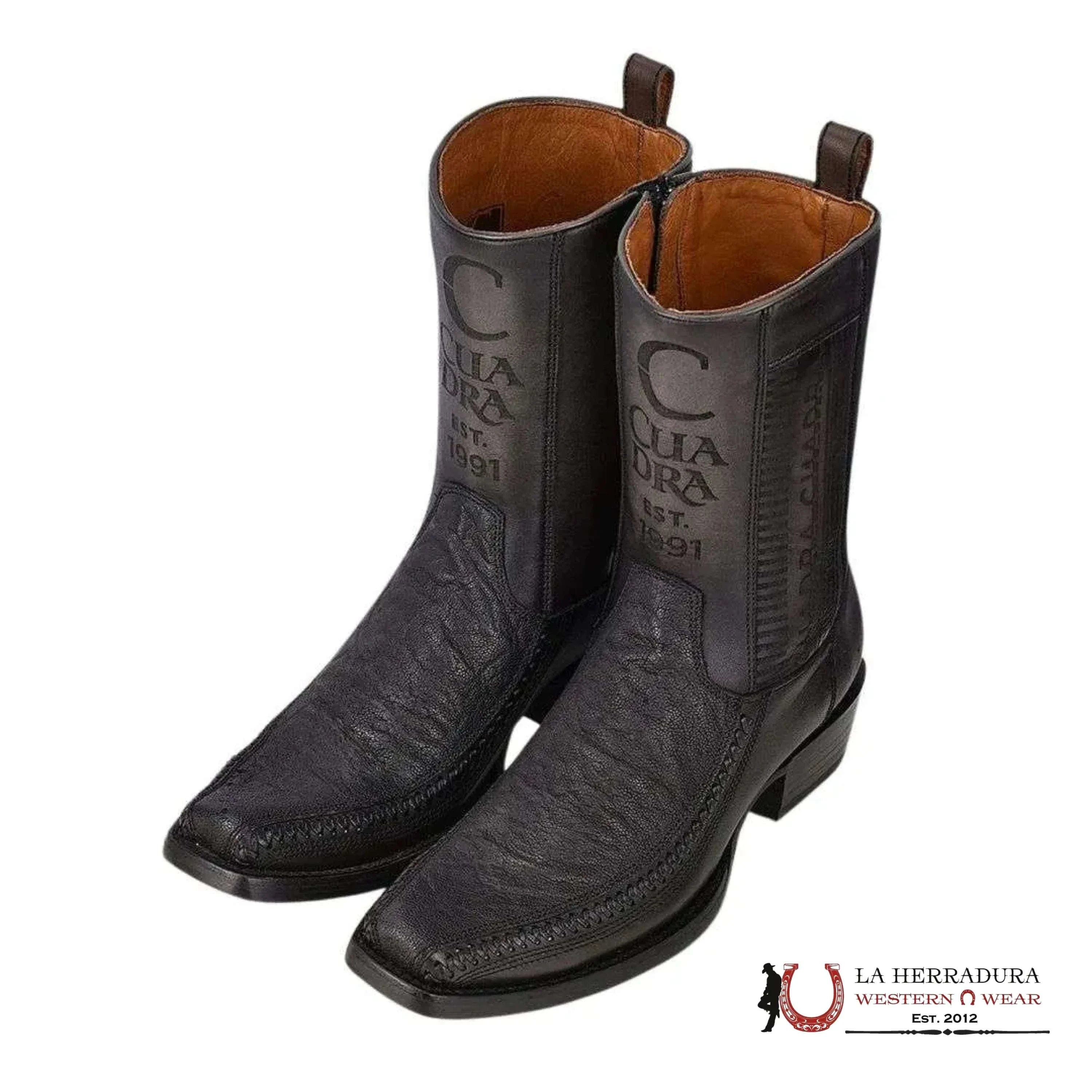 CUADRA SHORT BOOT ELEFANTE DUSTY BLACK LASER & WOVEN NARROW SQUARE TOE CU722 BOTAS HOMBRES