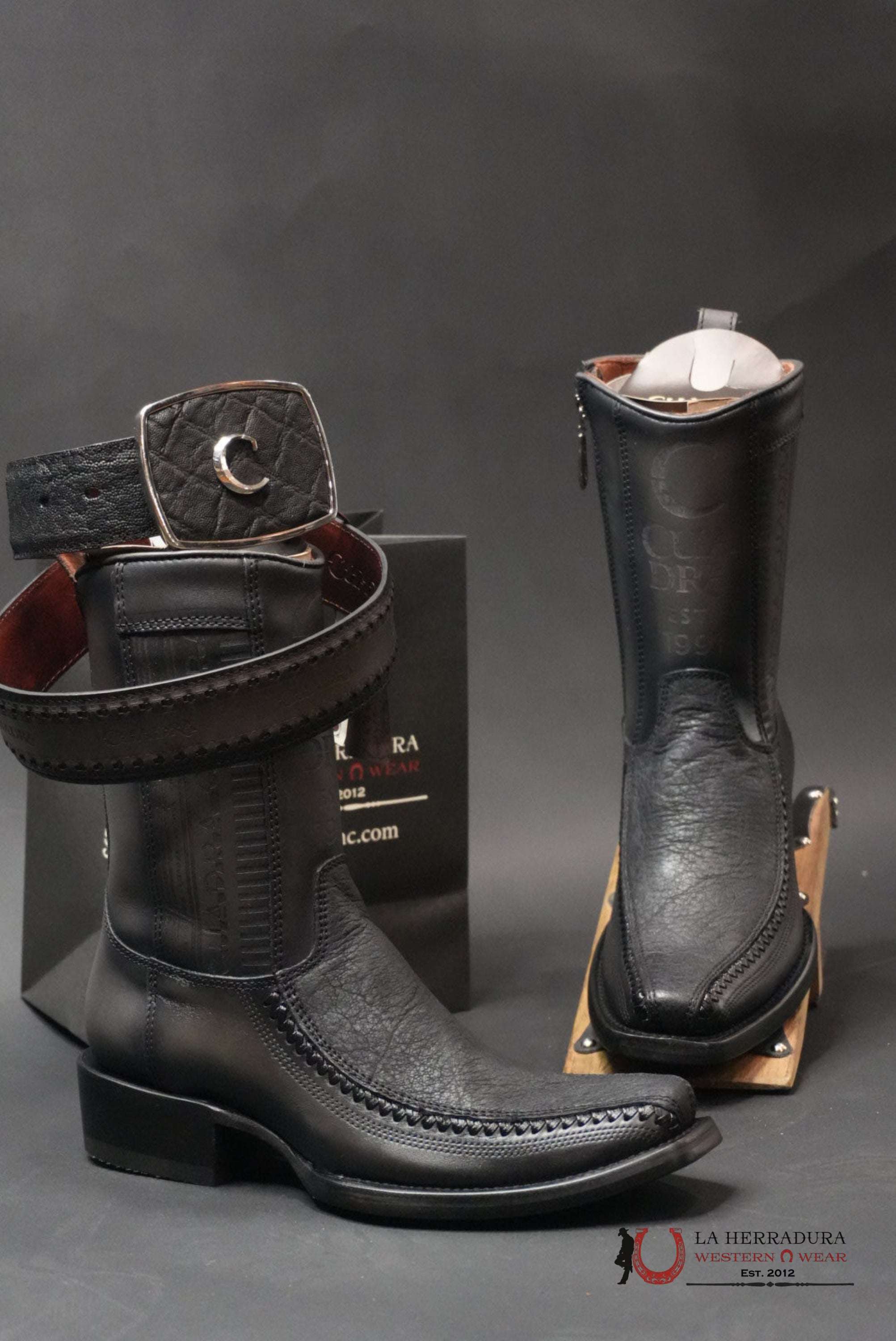CUADRA SHORT BOOT ELEFANTE DUSTY BLACK LASER & WOVEN NARROW SQUARE TOE BOTAS HOMBRES