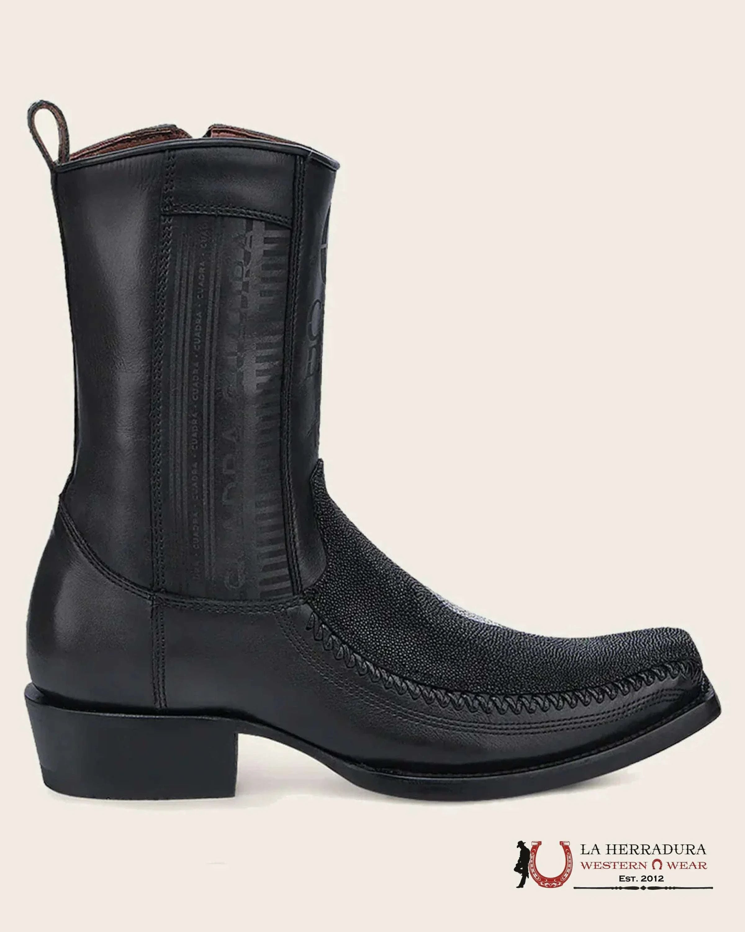 CUADRA SHORT BOOT MANTARRAYA BLACK LASER & WOVEN NARROW SQUARE TOE CU783 BOTAS HOMBRES