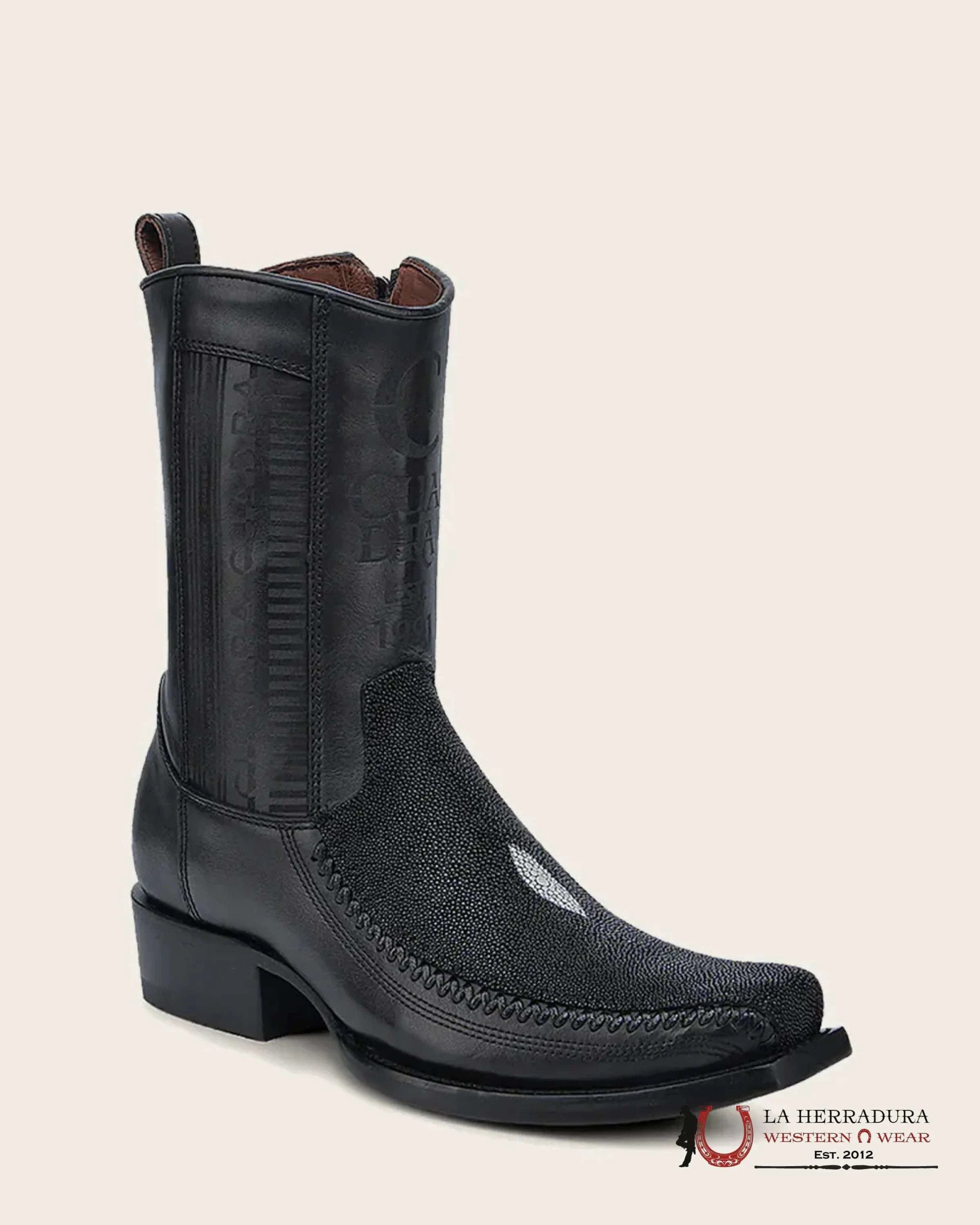 CUADRA SHORT BOOT MANTARRAYA BLACK LASER & WOVEN NARROW SQUARE TOE CU783 BOTAS HOMBRES