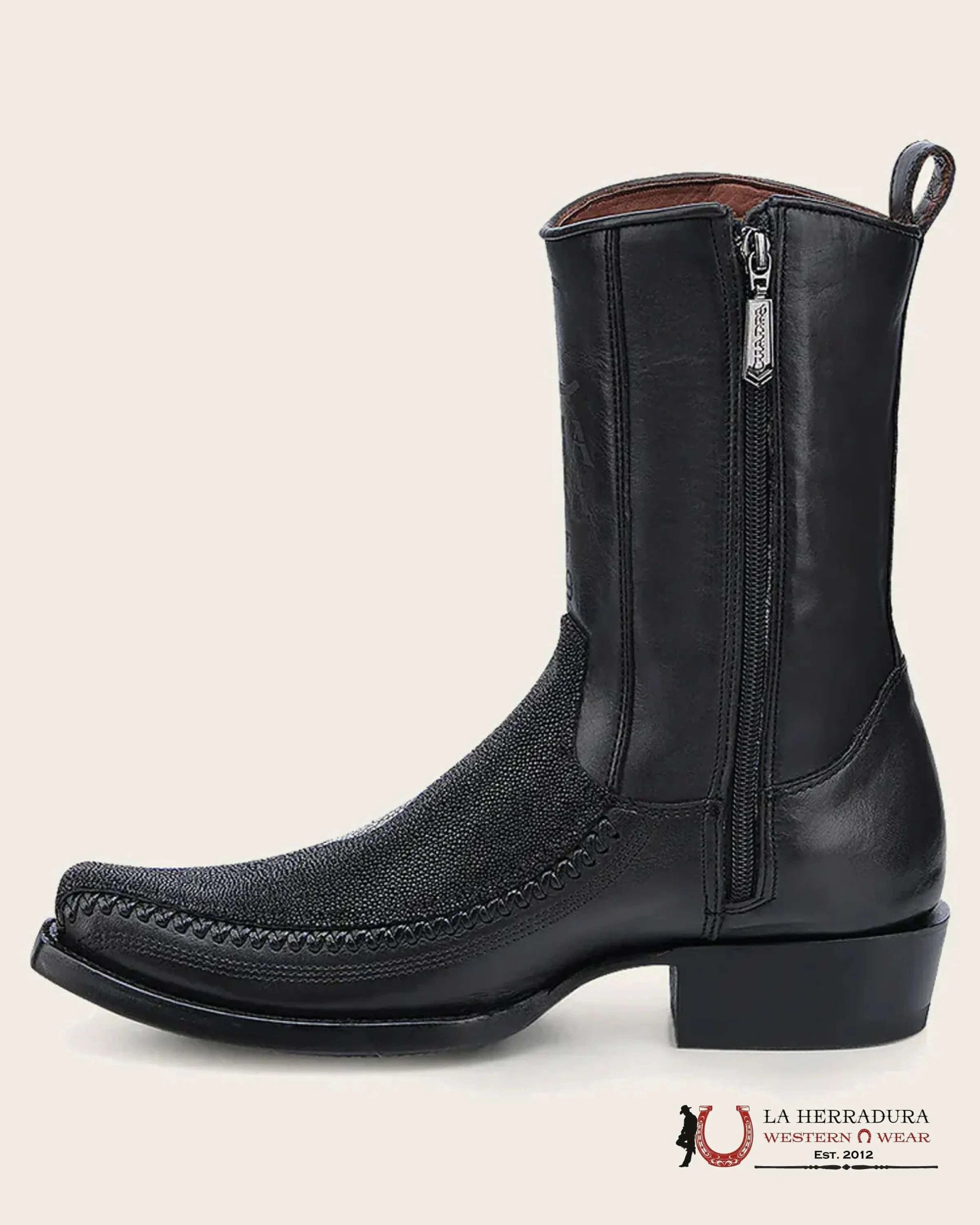 CUADRA SHORT BOOT MANTARRAYA BLACK LASER & WOVEN NARROW SQUARE TOE CU783 BOTAS HOMBRES