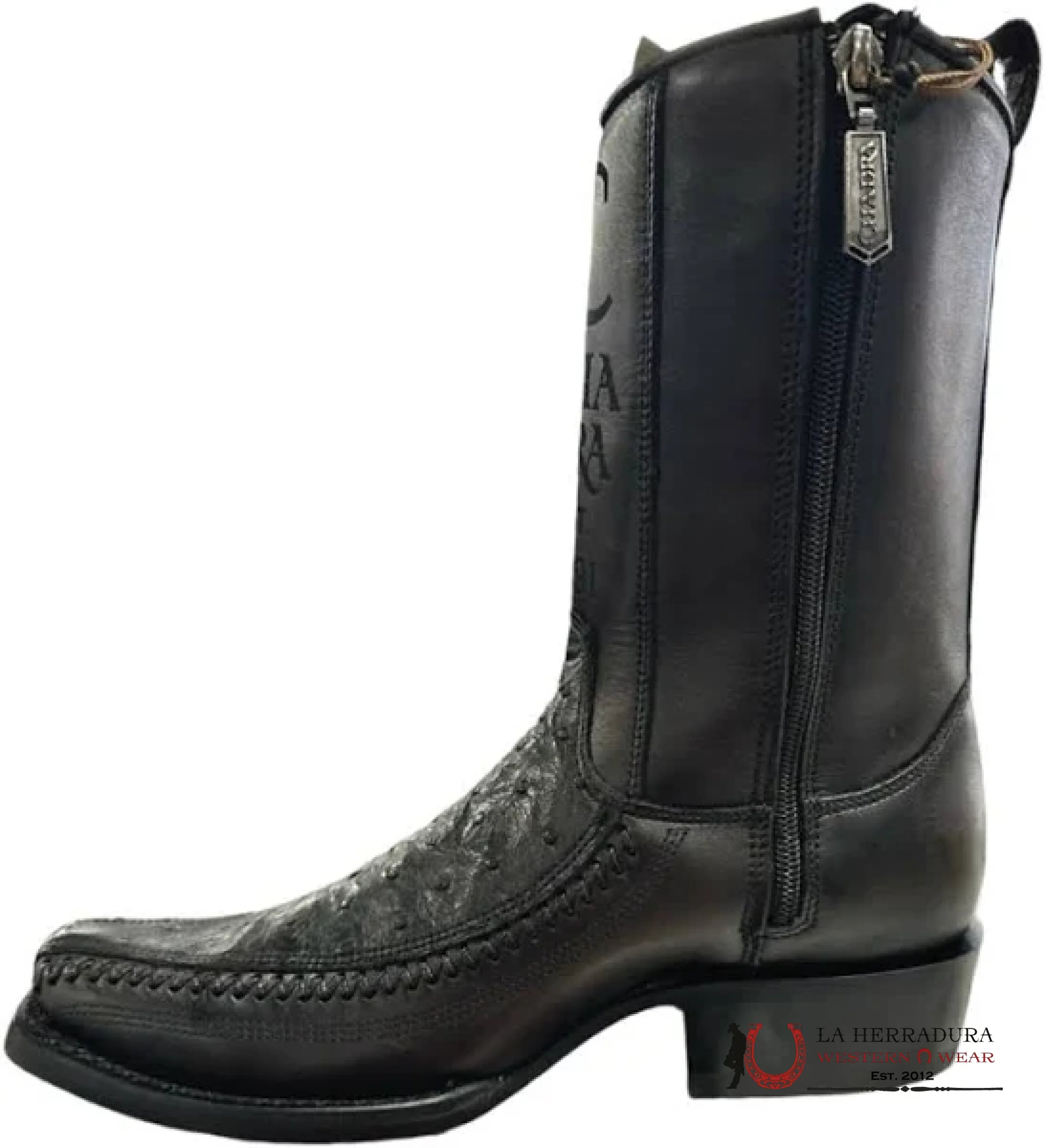 CUADRA SHORT BOOT OSTRICH BLACK LASER & WOVEN NARROW SQUARE TOE- 1J2KA1 CU802 BOTAS HOMBRES