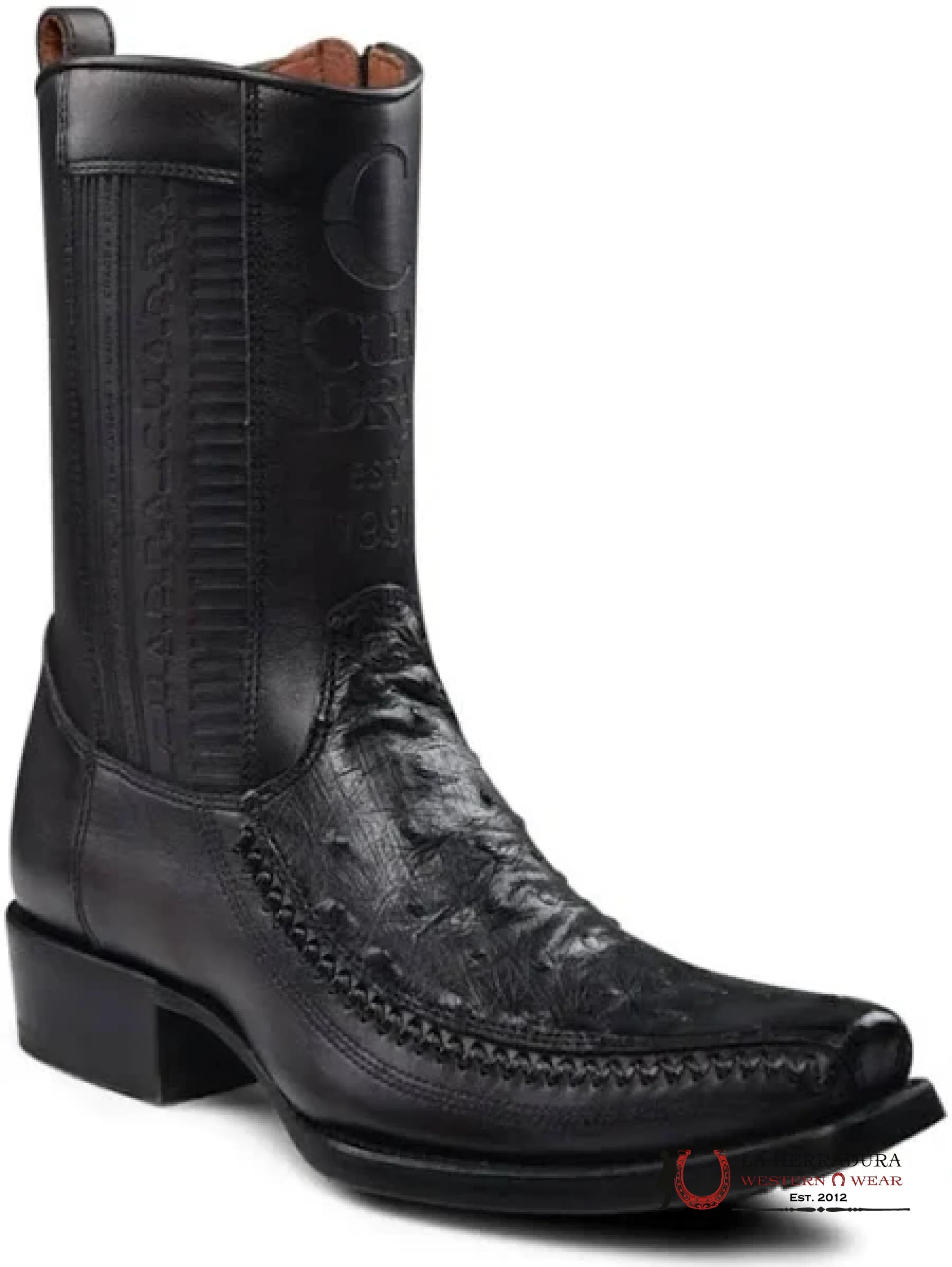 CUADRA SHORT BOOT OSTRICH BLACK LASER & WOVEN NARROW SQUARE TOE- 1J2KA1 CU802 BOTAS HOMBRES