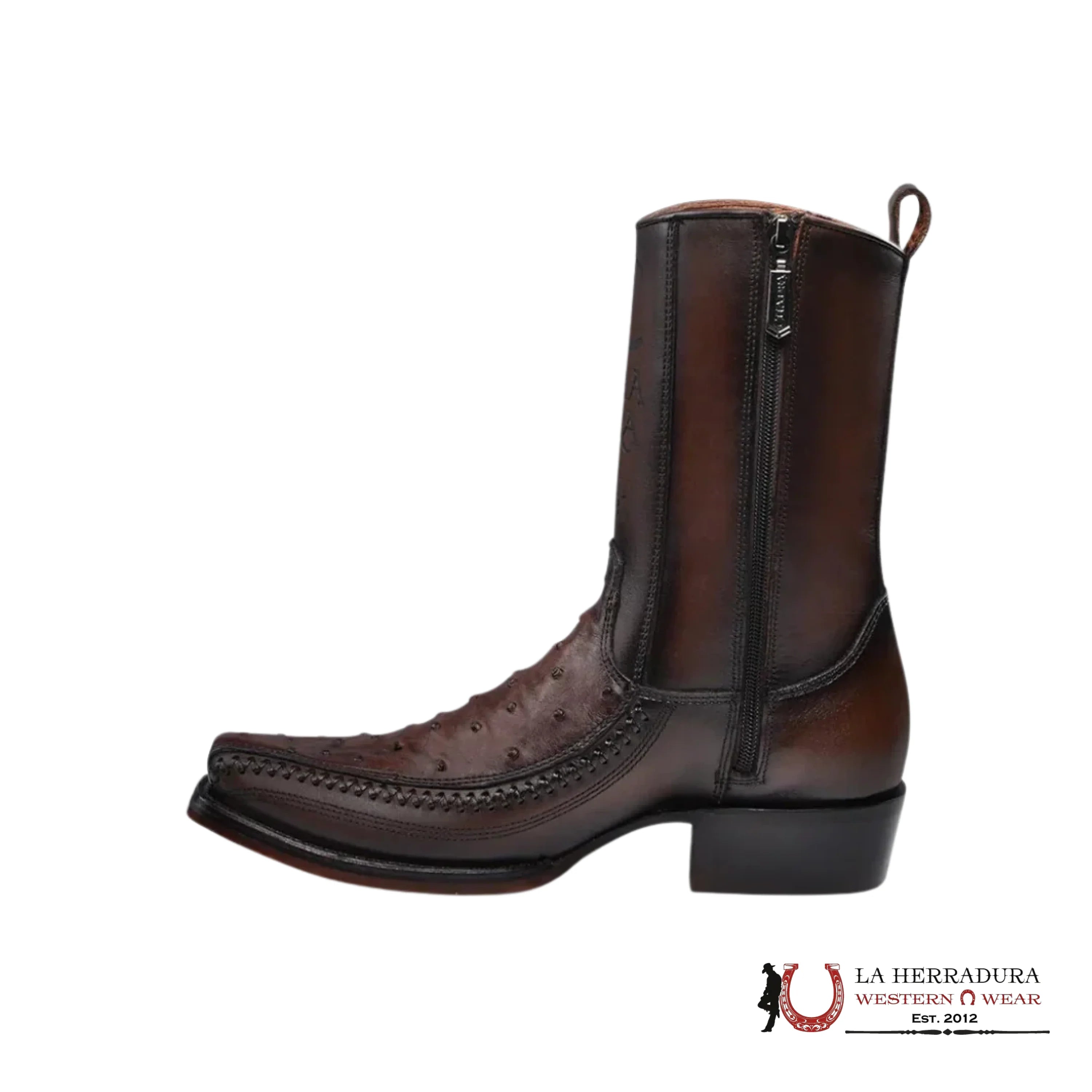 CUADRA SHORT BOOT OSTRICH CHOCOLATE LASER & WOVEN NARROW SQAURE TOE CU803 BOTAS HOMBRES