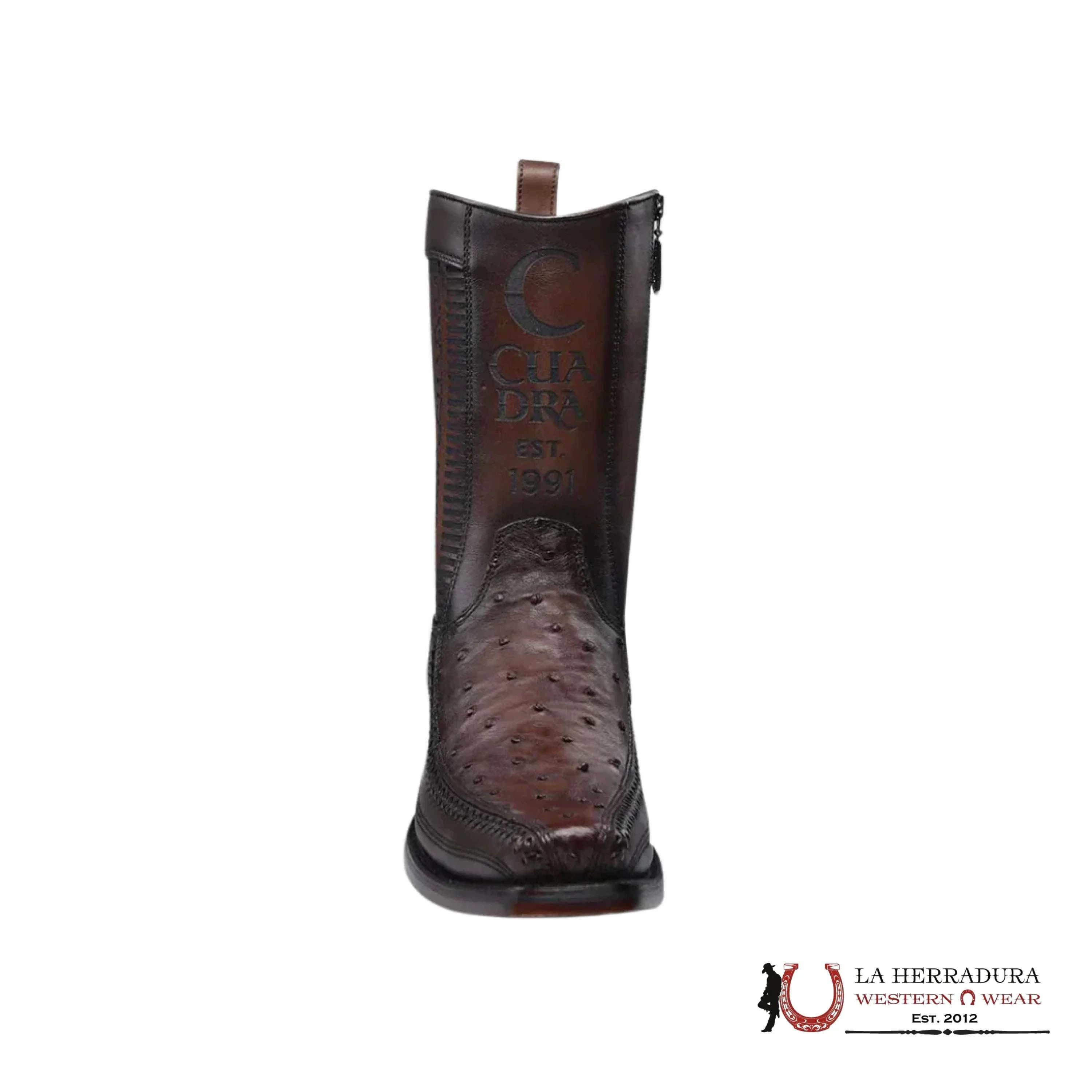CUADRA SHORT BOOT OSTRICH CHOCOLATE LASER & WOVEN NARROW SQAURE TOE CU803 BOTAS HOMBRES