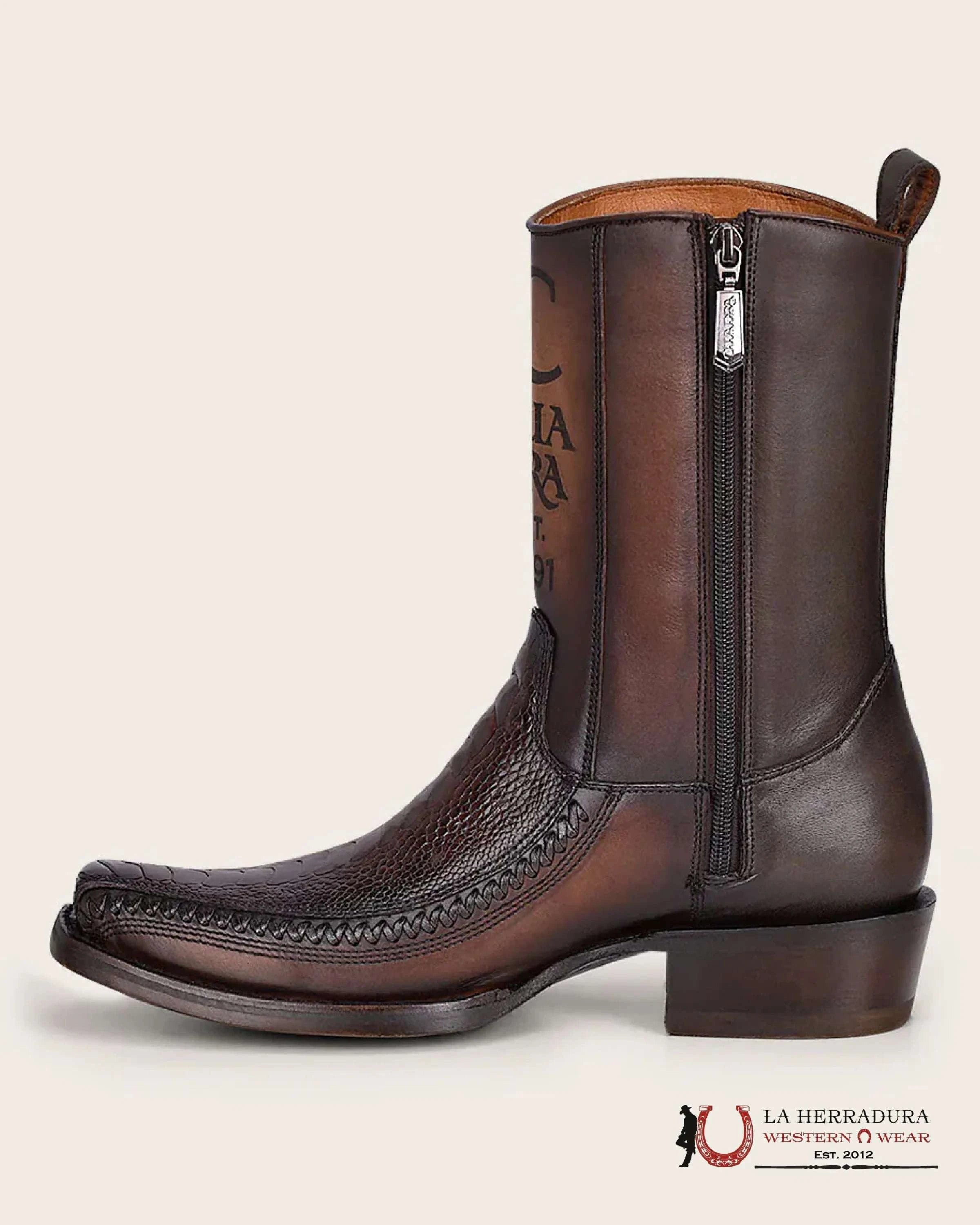 CUADRA SHORT BOOT OSTRICH LEG LASER & WOVEN NARROW SQUARE TOE PATA DE AVESTRUZ CU631 BOTAS HOMBRES