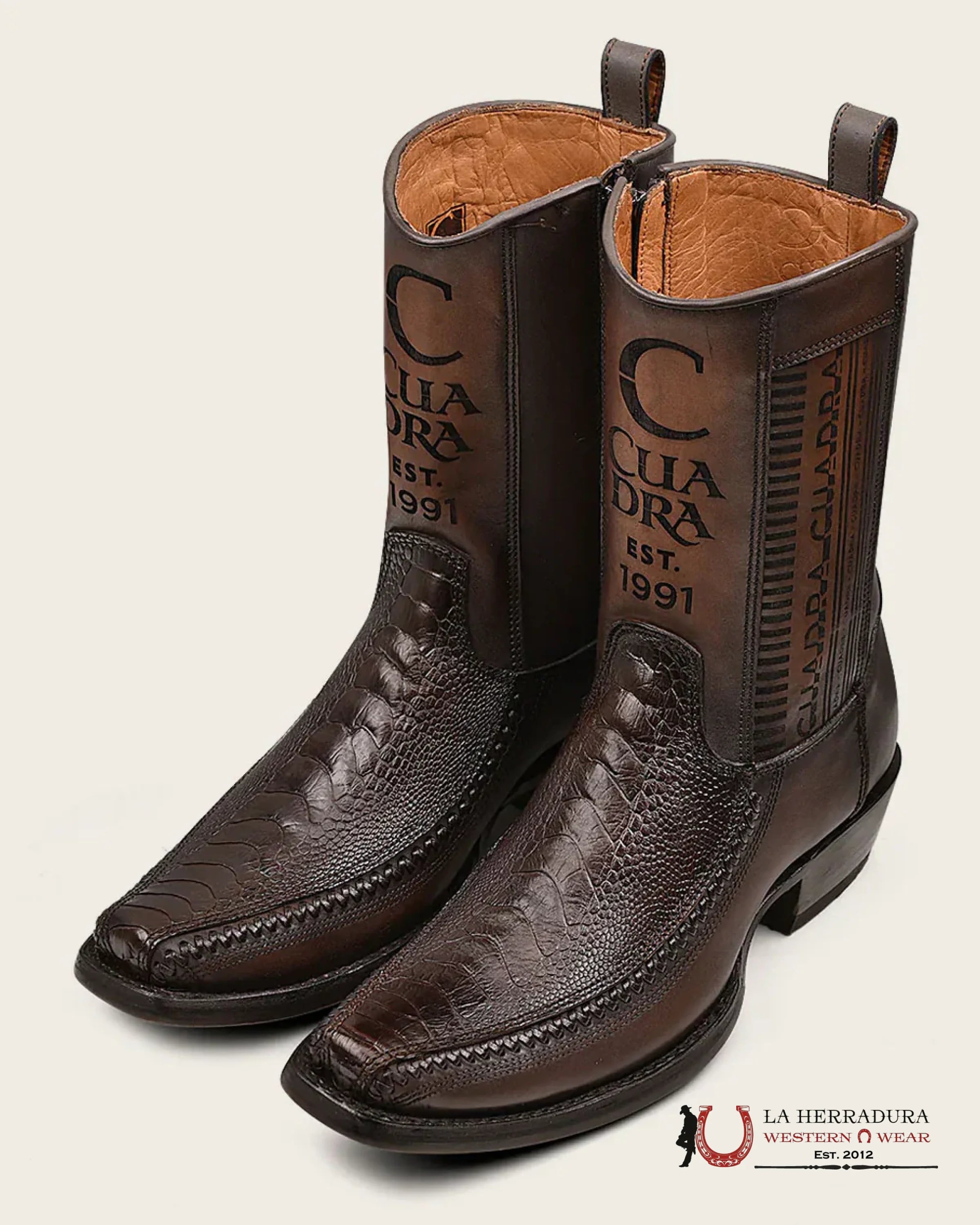 CUADRA SHORT BOOT OSTRICH LEG LASER & WOVEN NARROW SQUARE TOE PATA DE AVESTRUZ CU631 BOTAS HOMBRES