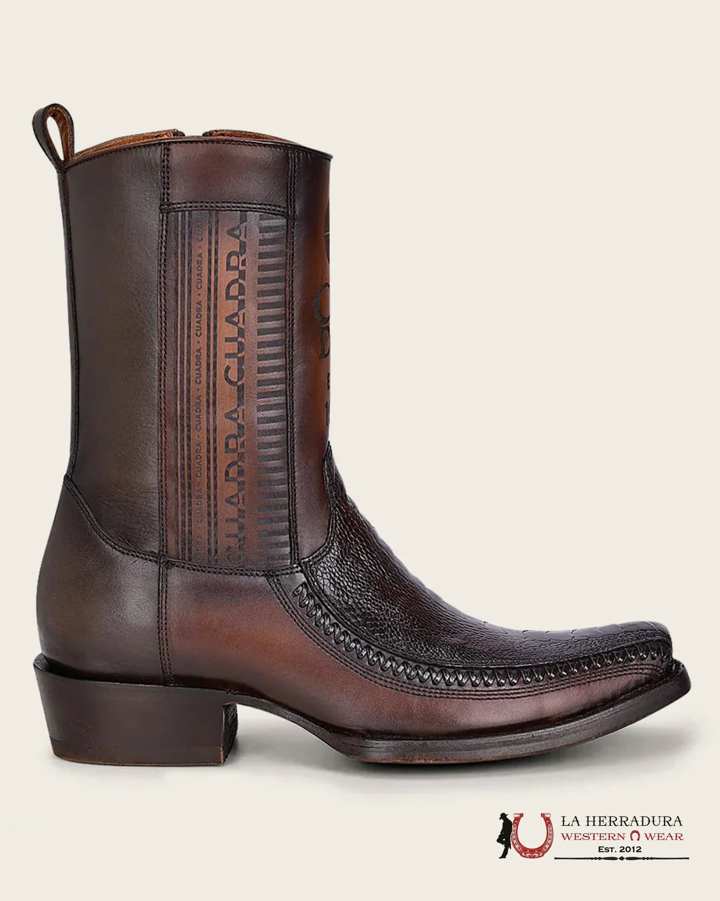 CUADRA SHORT BOOT OSTRICH LEG LASER & WOVEN NARROW SQUARE TOE PATA DE AVESTRUZ CU631 BOTAS HOMBRES