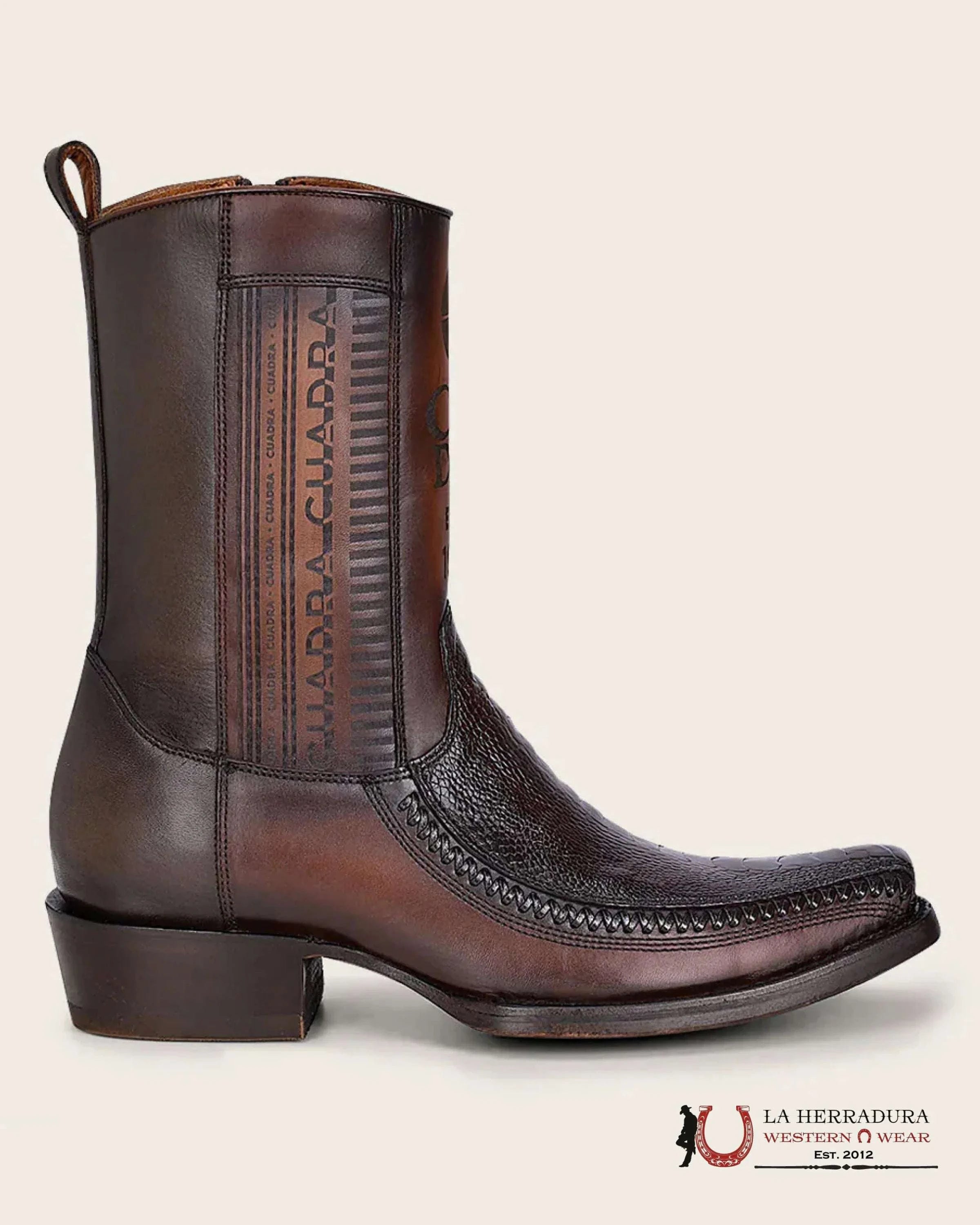 CUADRA SHORT BOOT OSTRICH LEG LASER & WOVEN NARROW SQUARE TOE PATA DE AVESTRUZ CU631 BOTAS HOMBRES