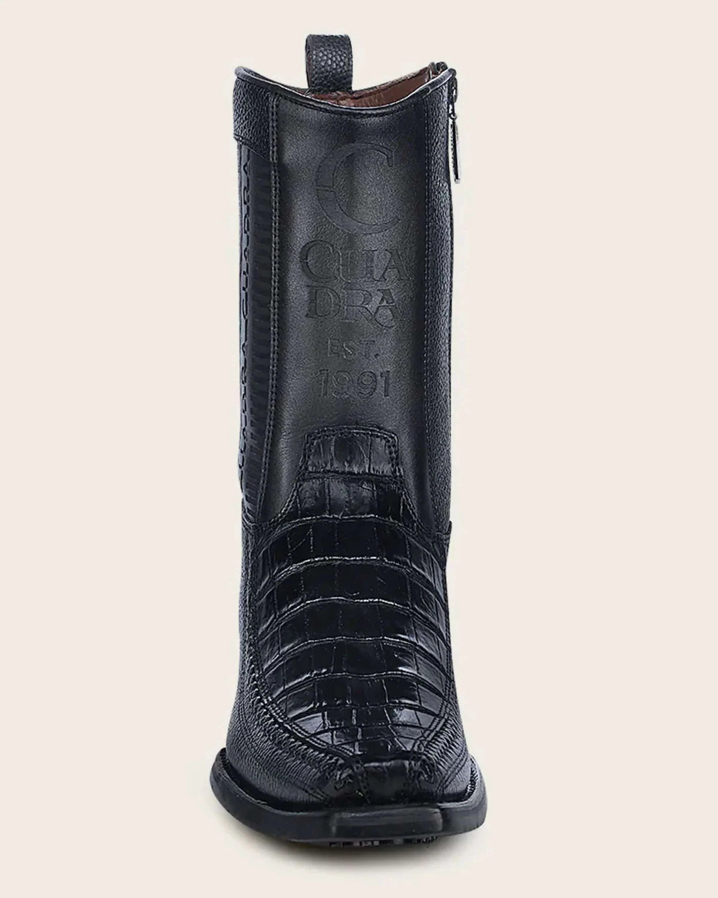 CUADRA SHORT BOOT PLUNGE BLACK COLA CAIMAN LASER & WOVEN NARROW SQUARE TOE - CU805 BOTAS HOMBRES