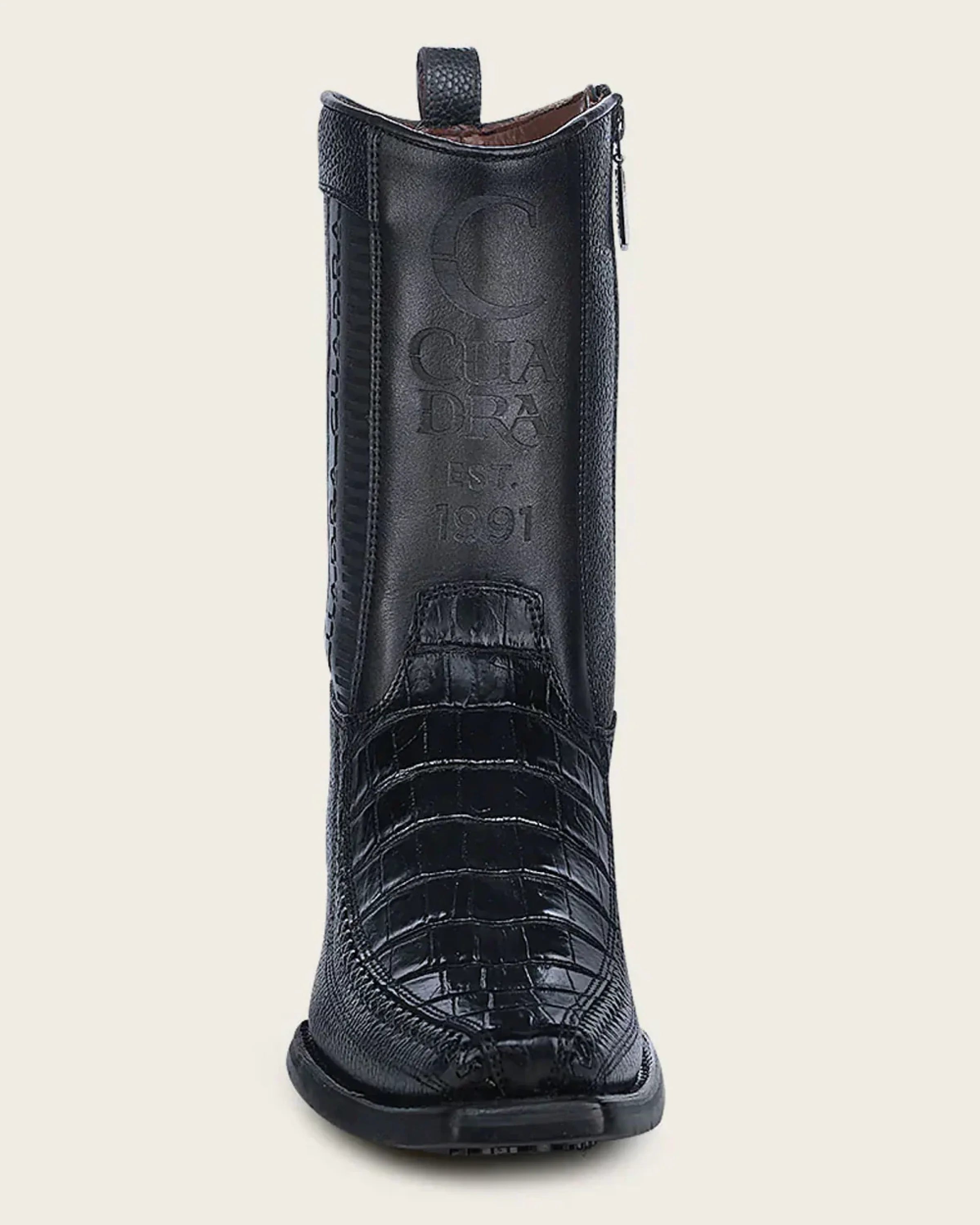 CUADRA SHORT BOOT PLUNGE BLACK COLA CAIMAN LASER & WOVEN NARROW SQUARE TOE - CU805 BOTAS HOMBRES
