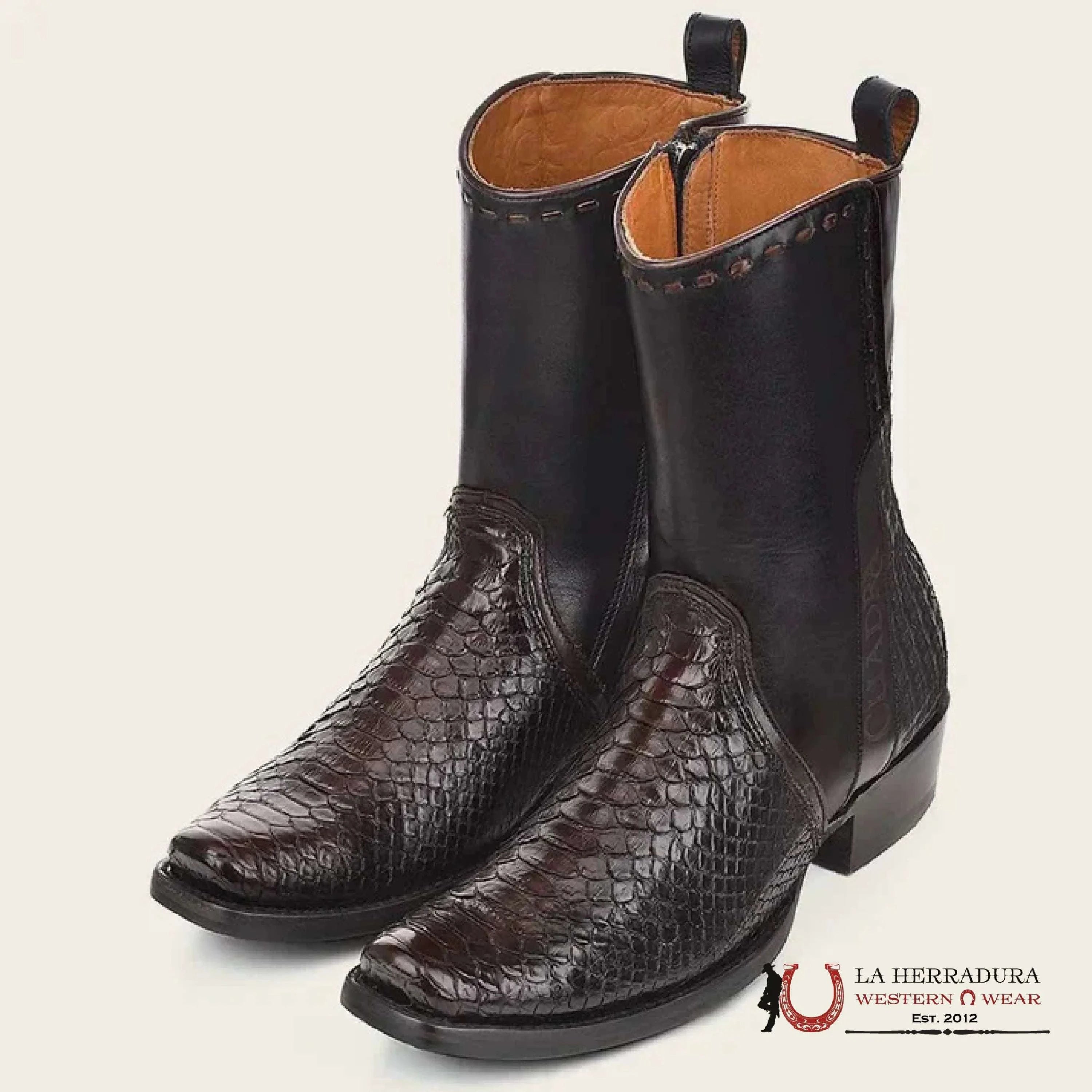 CUADRA SHORT BOOT PYTHON LISBOA BLACK NARROW TOE- CU557 BOTAS HOMBRES