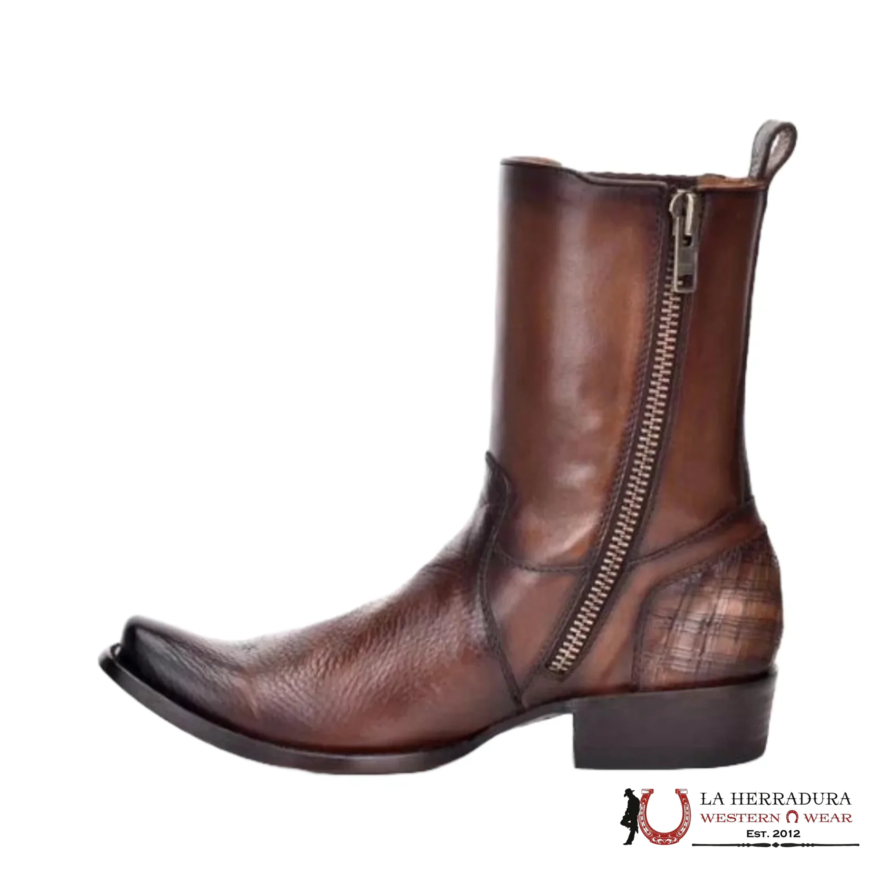 CUADRA SHORT BOOT RES PITBULL MIEL HONEY ZIPPER & STUDS NARROW SQAURE TOE - CU406 BOTAS HOMBRES