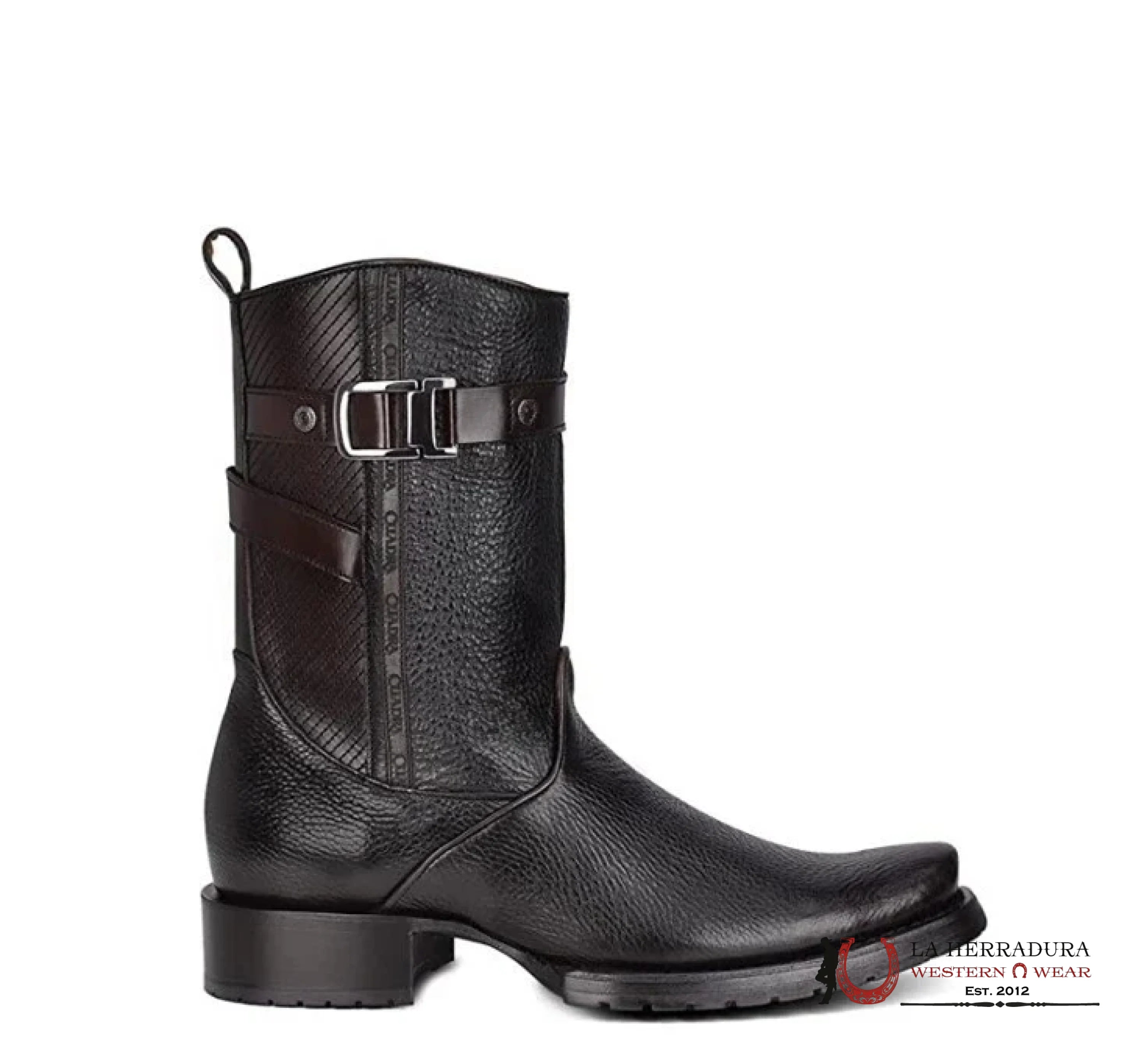 CUADRA SHORT BOOT RES SANTANA NEGRO LAZER & EMBROIDERY NARROW SQUARE TOE- CU630 BOTAS HOMBRES